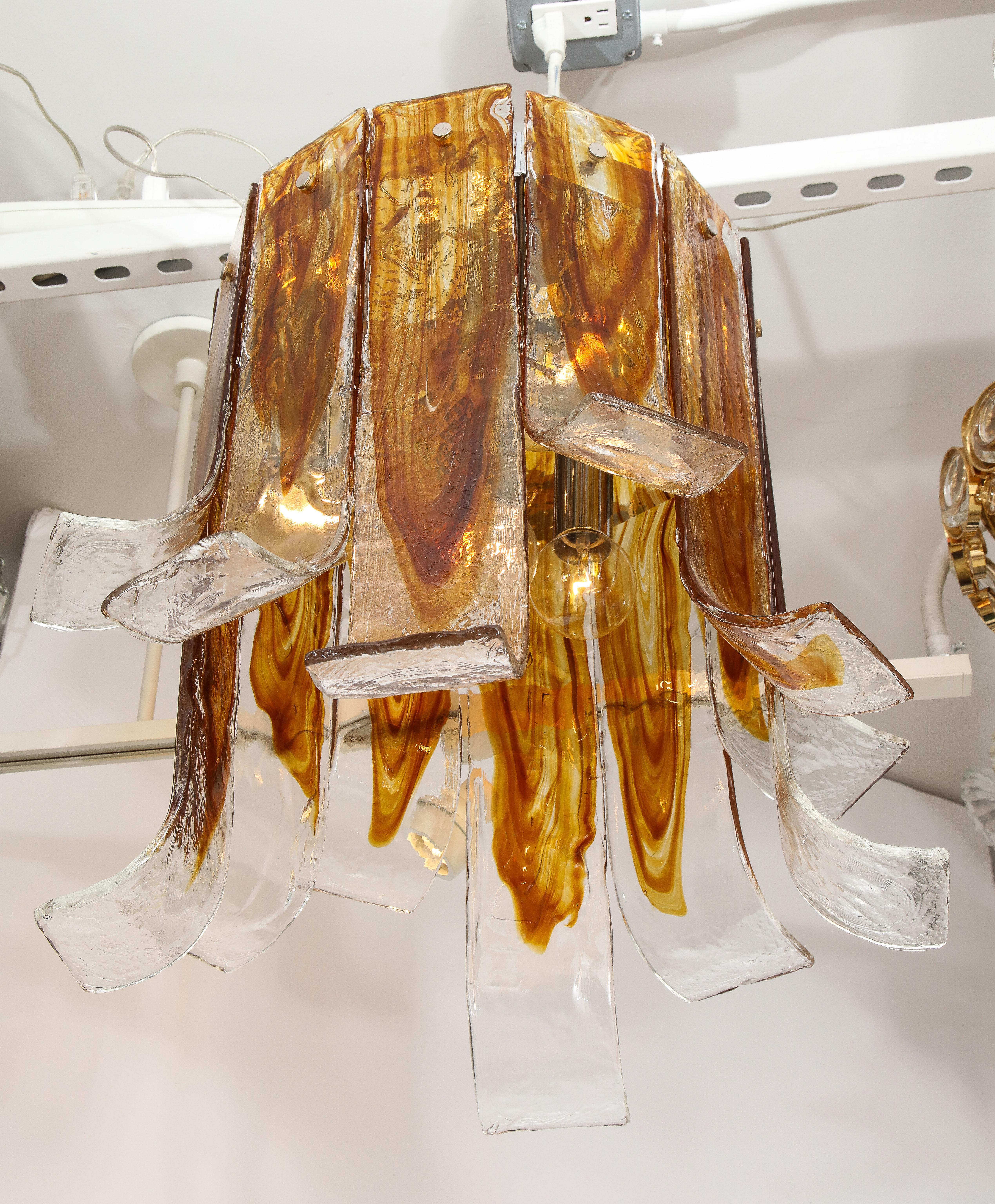 Italian Mazzega Amber, Clear Murano Glass Semi Flushmount For Sale