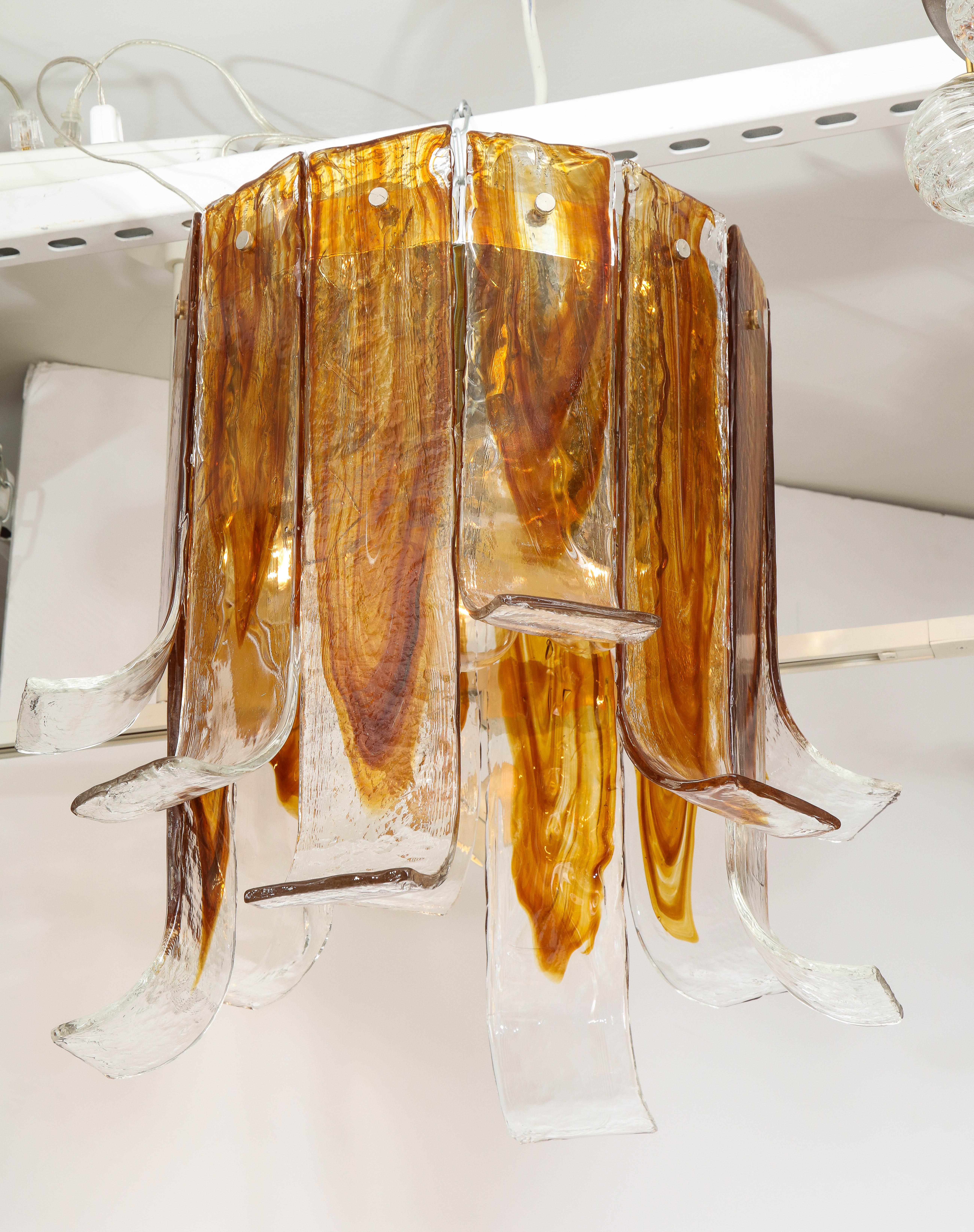 Mazzega Amber, Clear Murano Glass Semi Flushmount In Good Condition For Sale In New York, NY