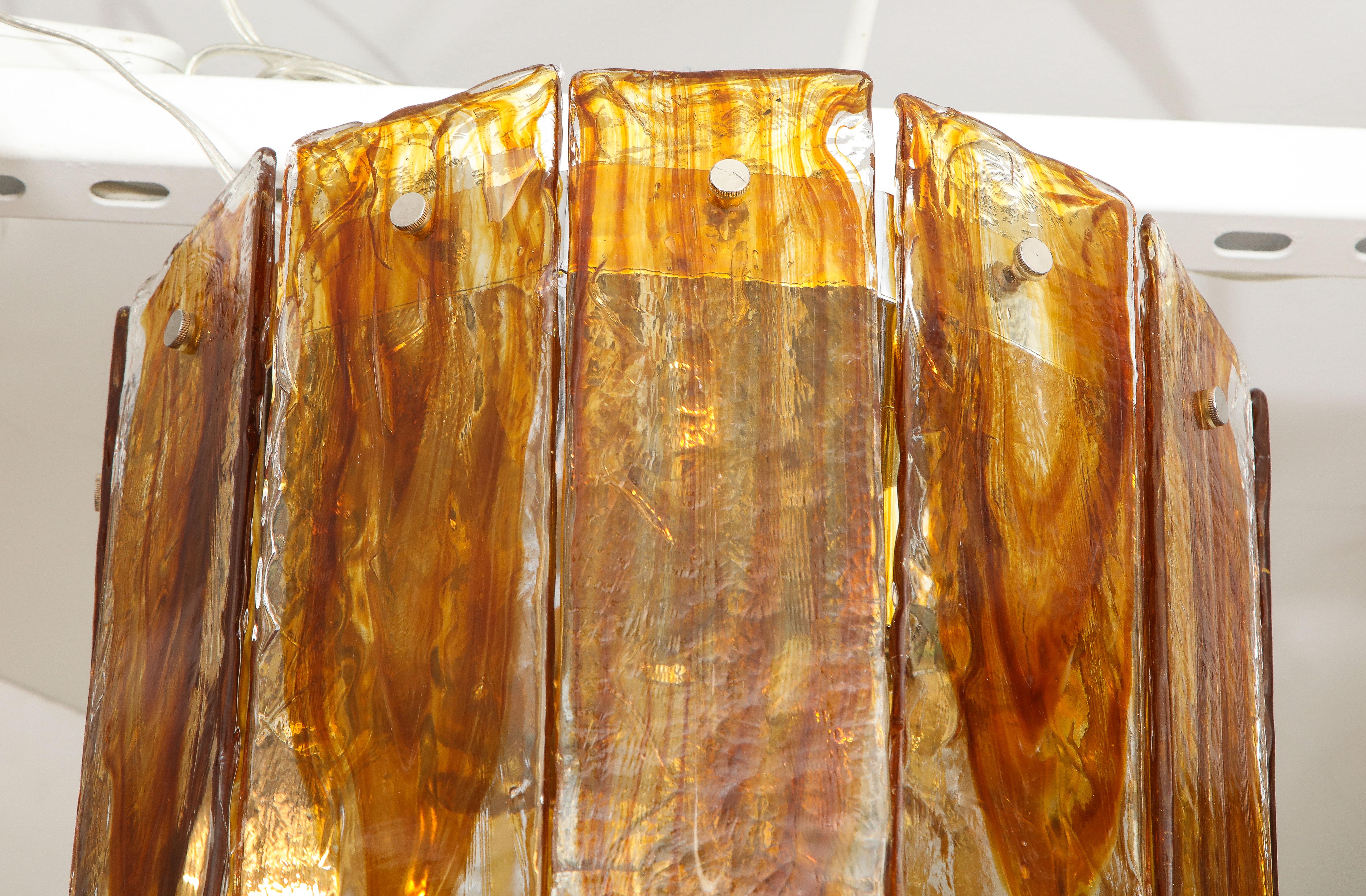 20th Century Mazzega Amber, Clear Murano Glass Semi Flushmount For Sale