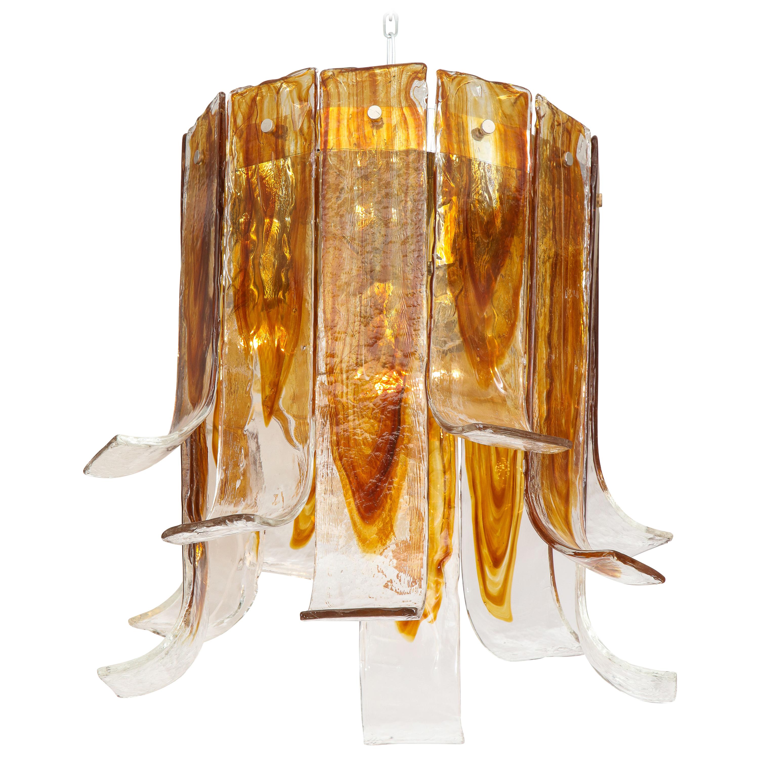 Mazzega Amber, Clear Murano Glass Semi Flushmount