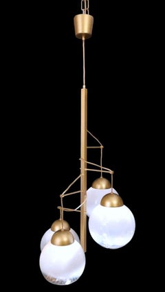 Mazzega Attributed Satin-Finished Brass and Murano Glass Chandelier