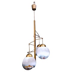 Used Mazzega Attributed Satin-Finished Brass and Murano Glass Chandelier