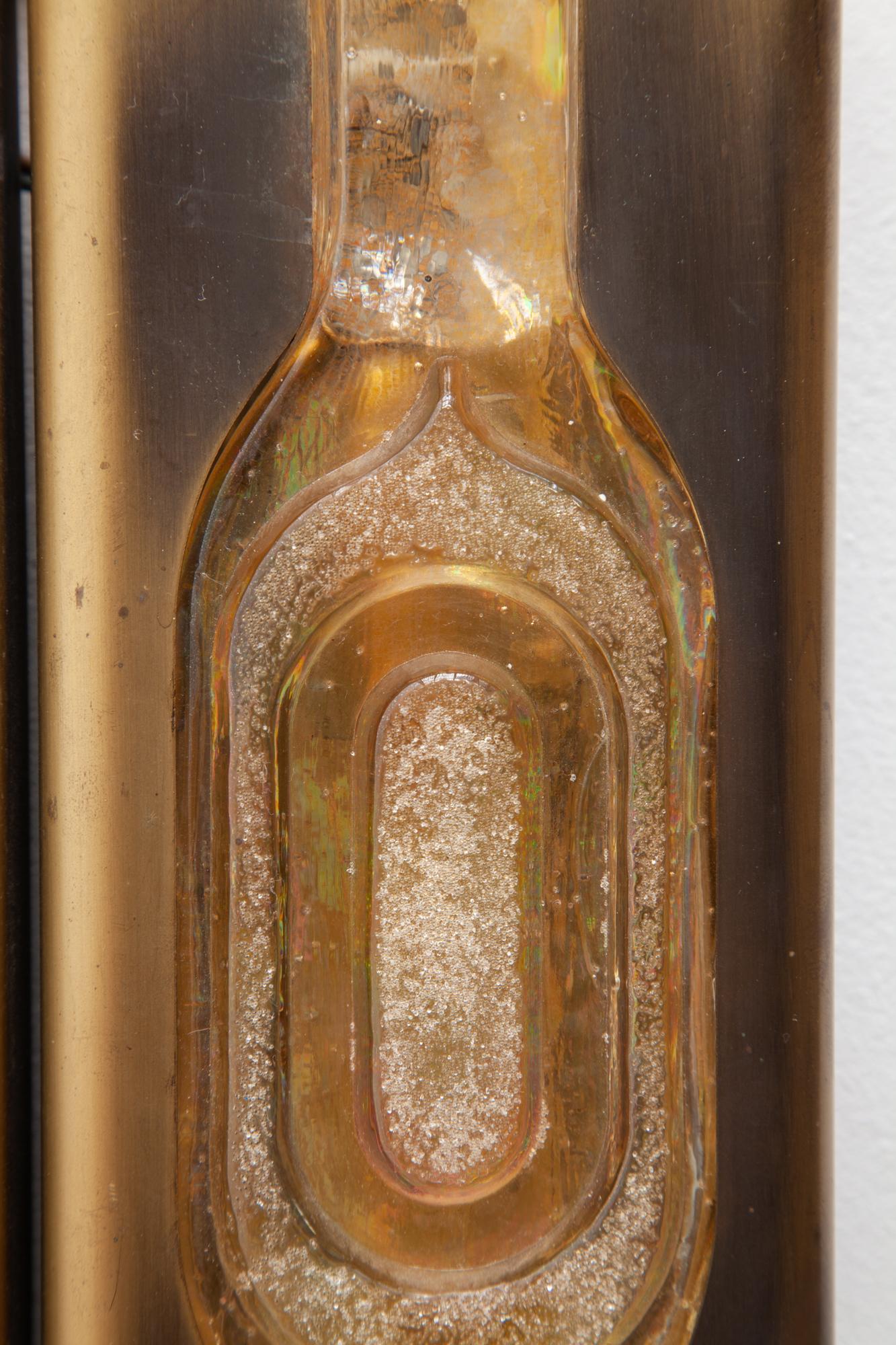 Austrian Mazzega Brass Textured Glass Sconces 