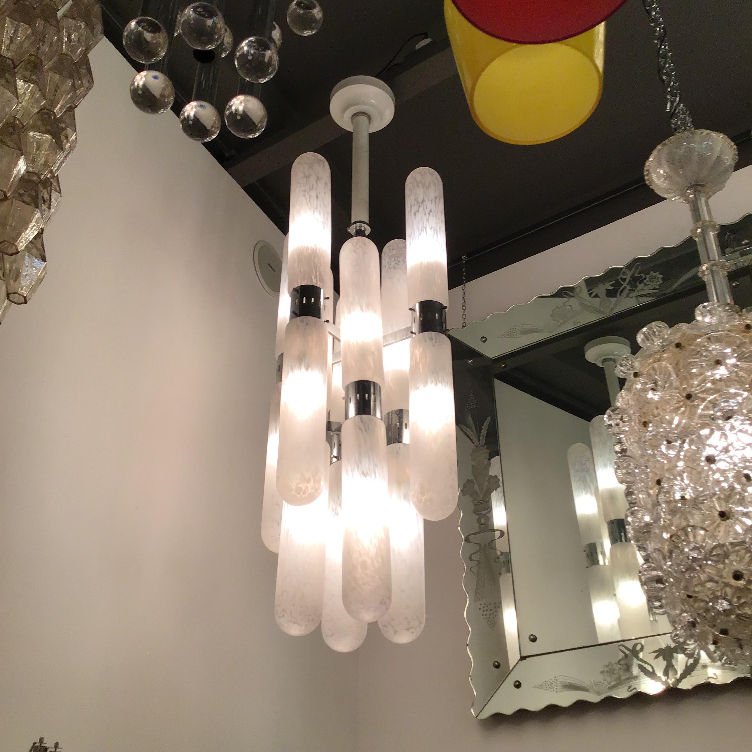 Murano Glass Mazzega by Aldo Nason Chandelier 16 Lights Murano Chrome, Italian, 1970 For Sale