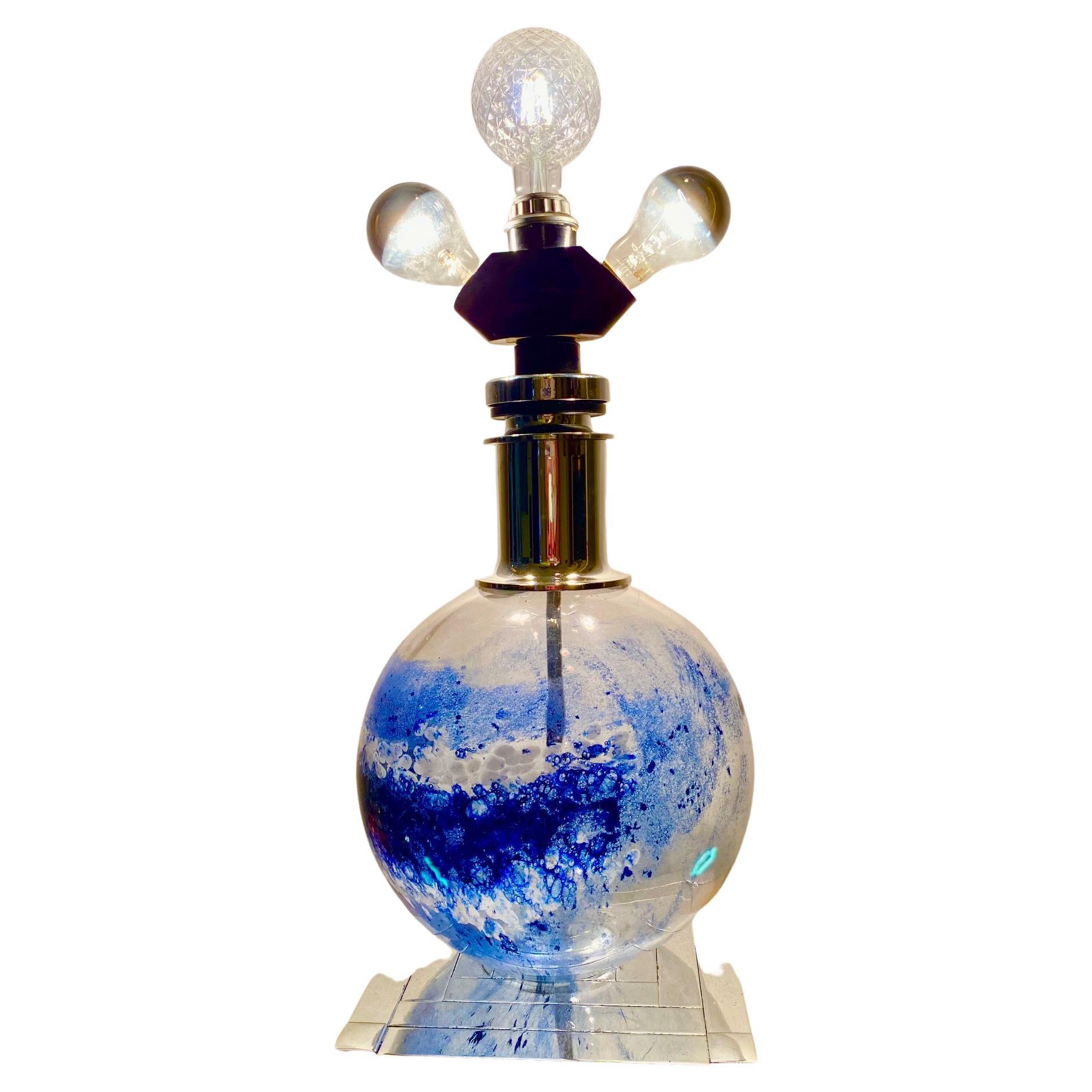 Grande lampe de table Mazzega par Lumica en verre de Murano et chrome, Italie, 1970