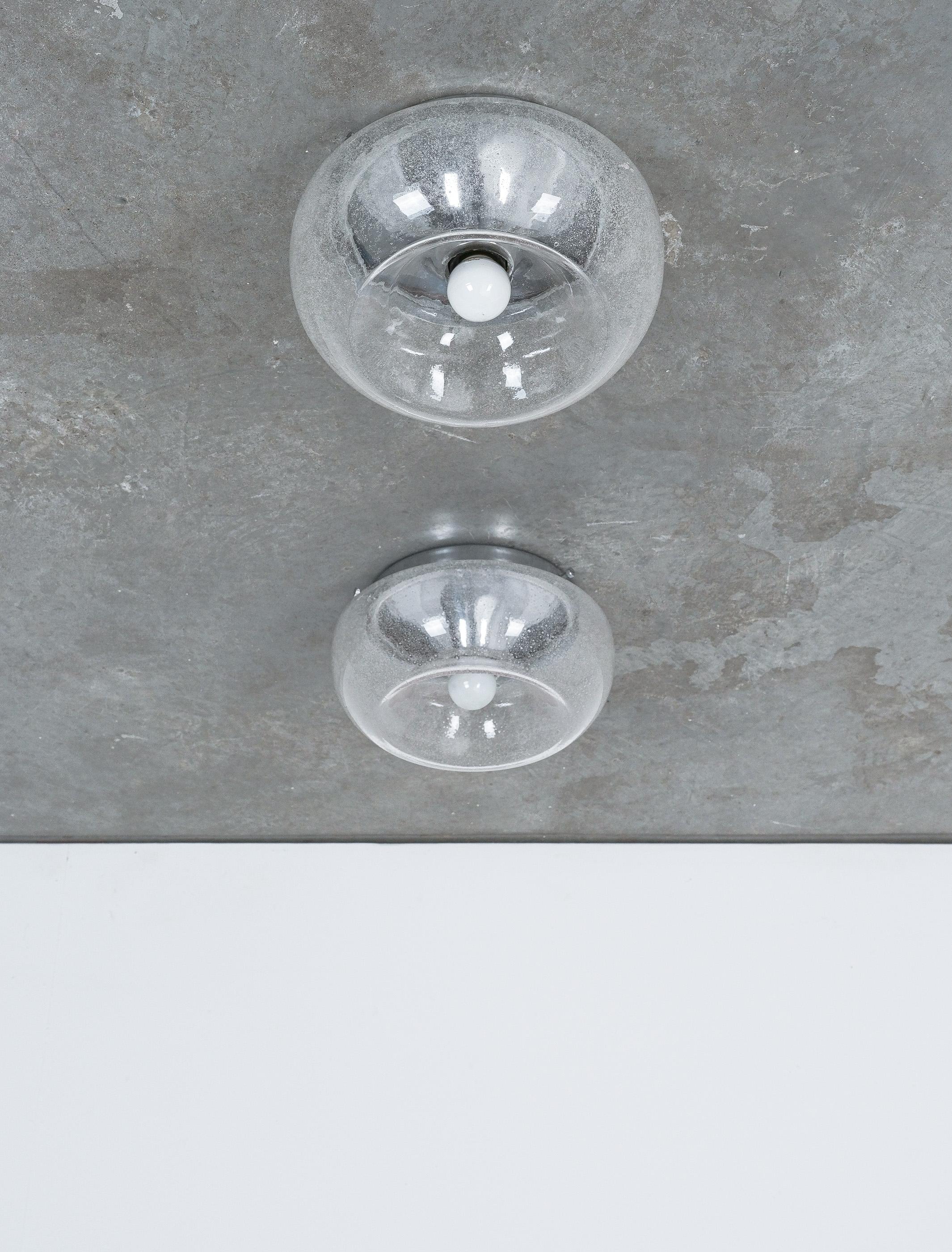 Aluminum Mazzega Carlo Nason Pulegoso Glass  Flush Mount Lamps (8), circa 1960, Italy For Sale