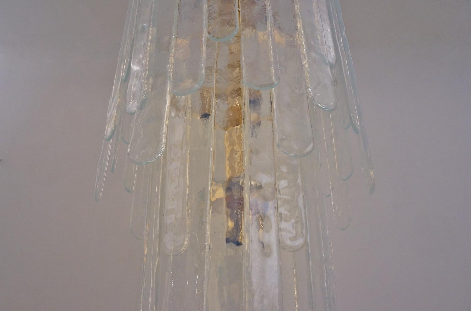 Mazzega Carlo Nason style chandelier Murano vaseline glass gilt frame For Sale 4