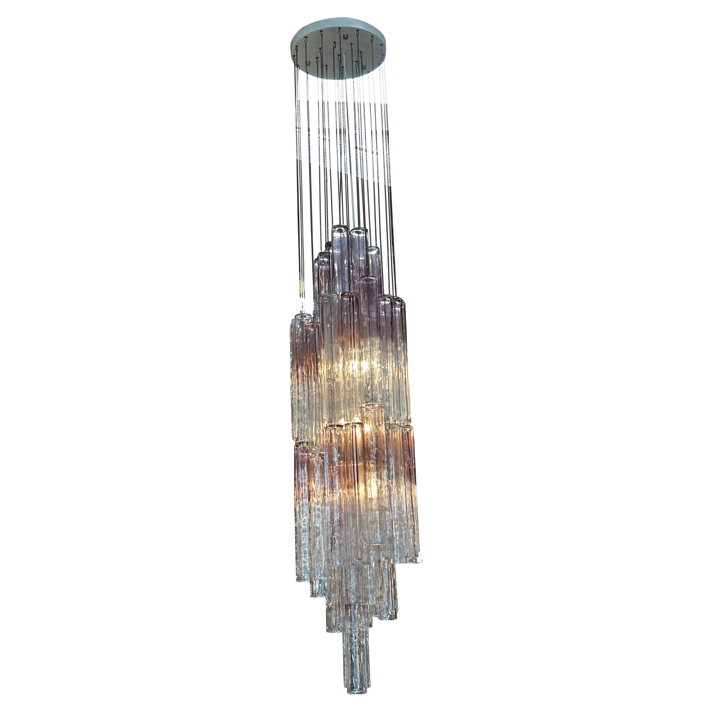Lampadario Mazzega "Cascade" di Carlo Nason in vetro di Murano opalescente, 1960