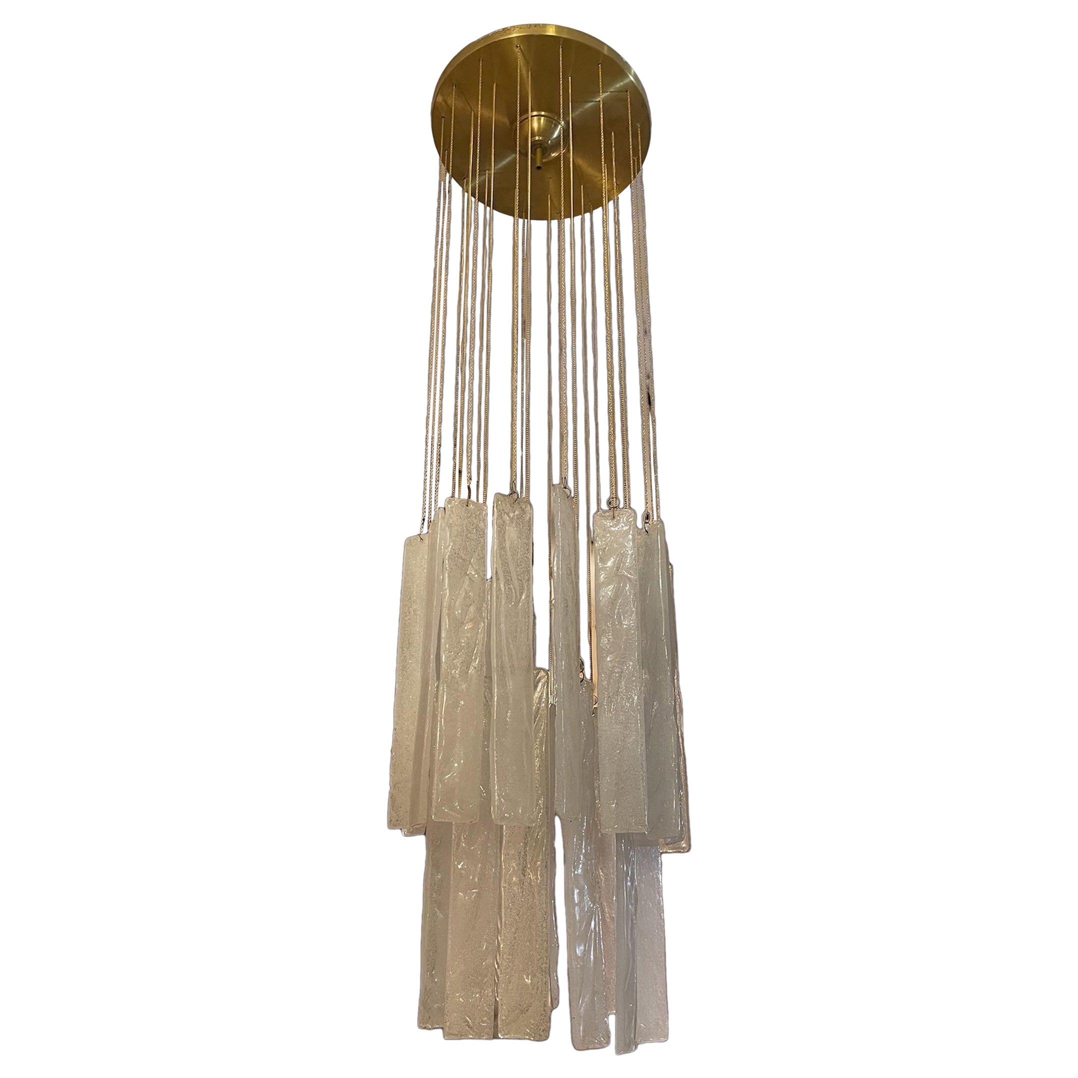 Mazzega Cascade Pendant ice frost Glass Murano, italy 1970