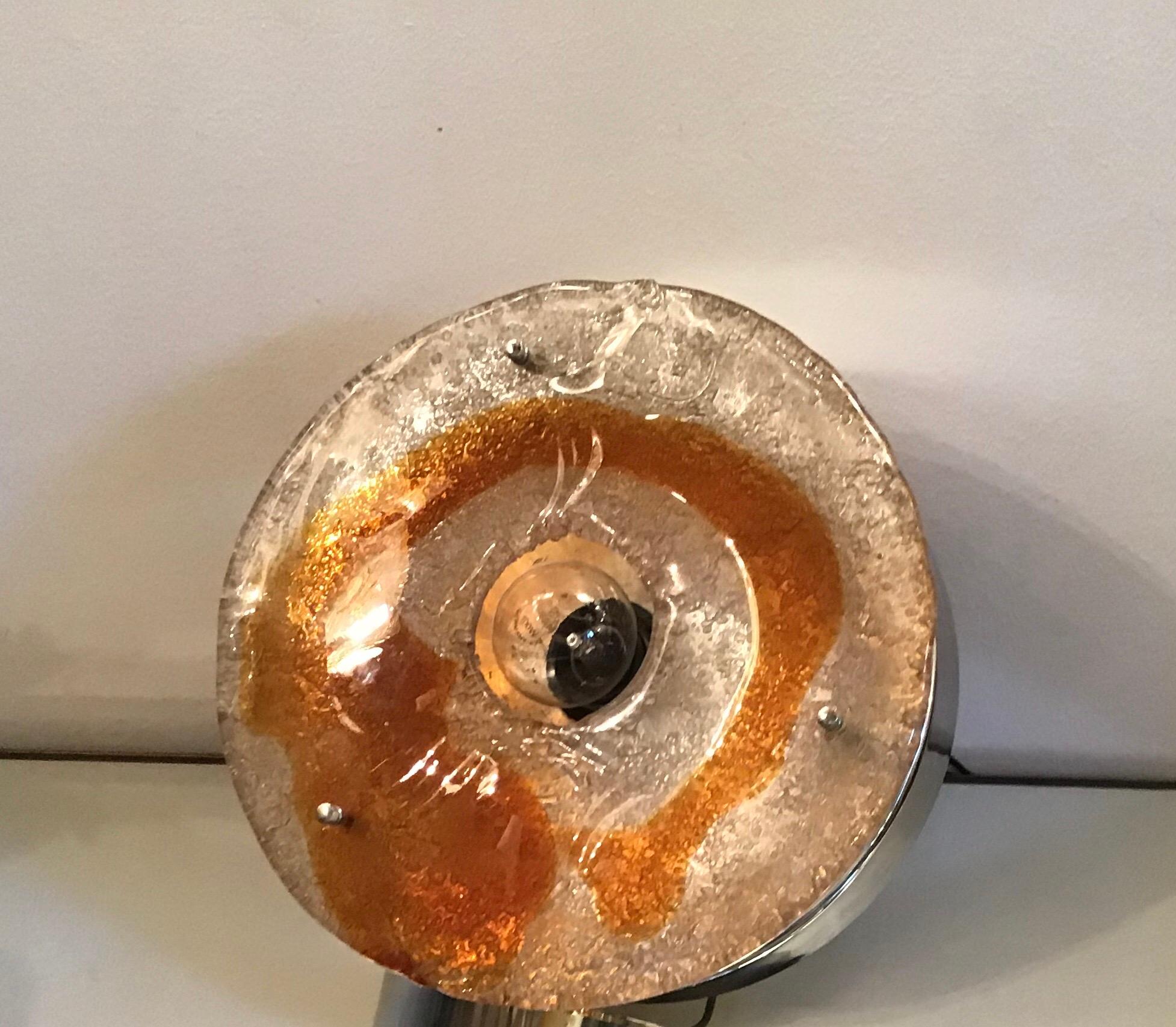 Mazzega Ceiling Light Murano Glass Metal Crome, 1960, Italy For Sale 1