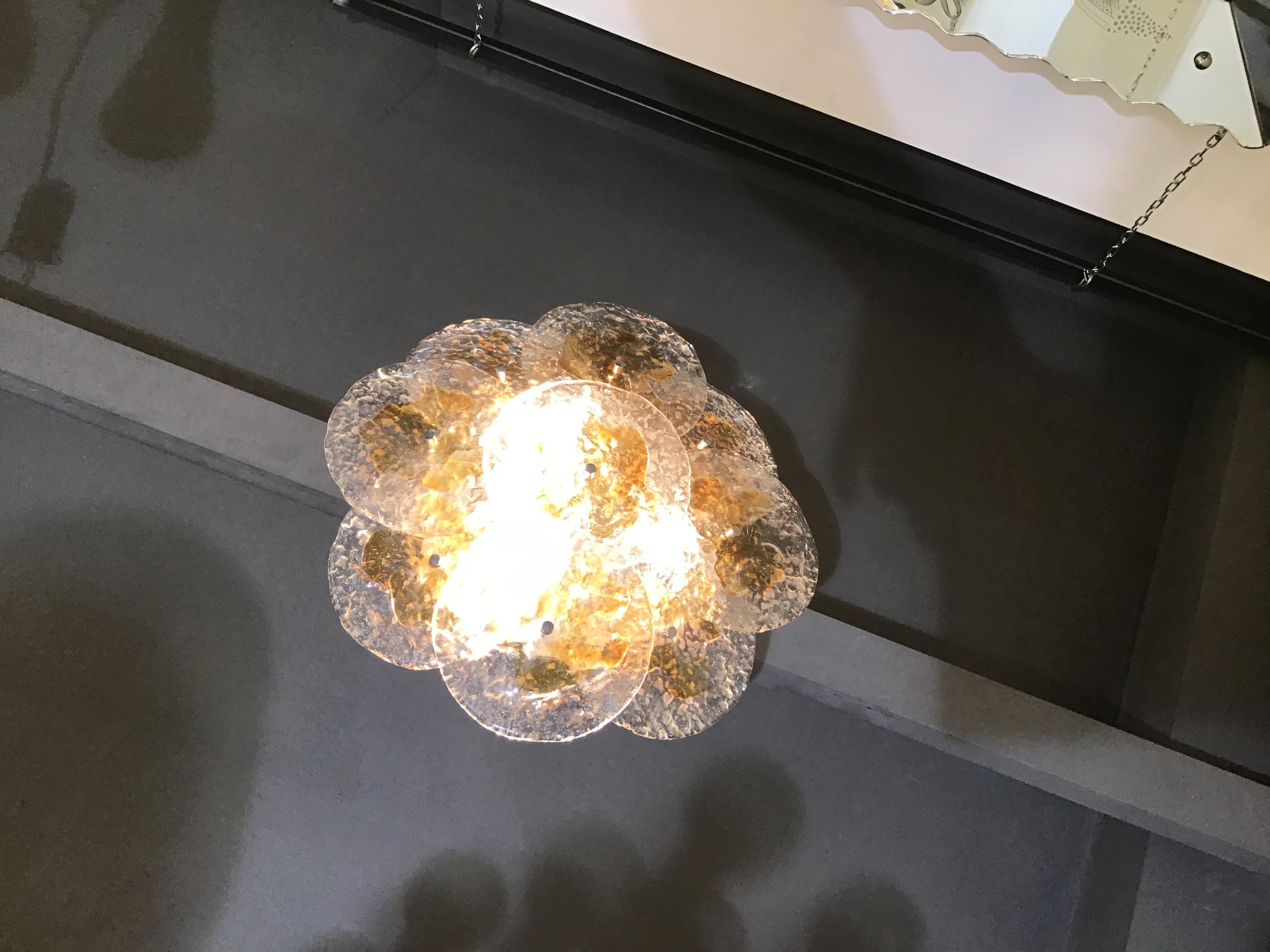 Mazzega Ceiling Lights Murano Glass  Iridescent Orang Brass, 1970 8