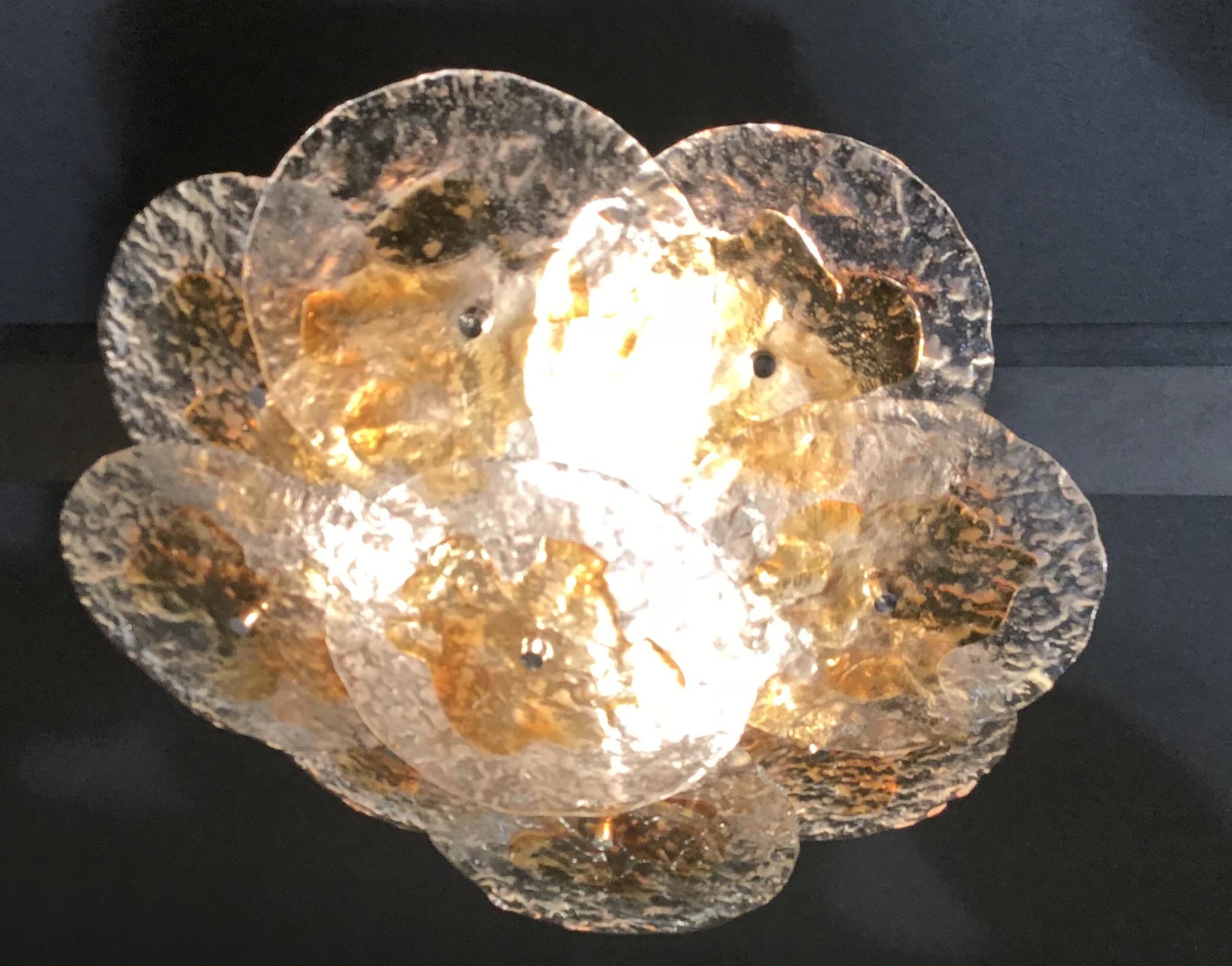 Mazzega Ceiling Lights Murano Glass  Iridescent Orang Brass, 1970 11