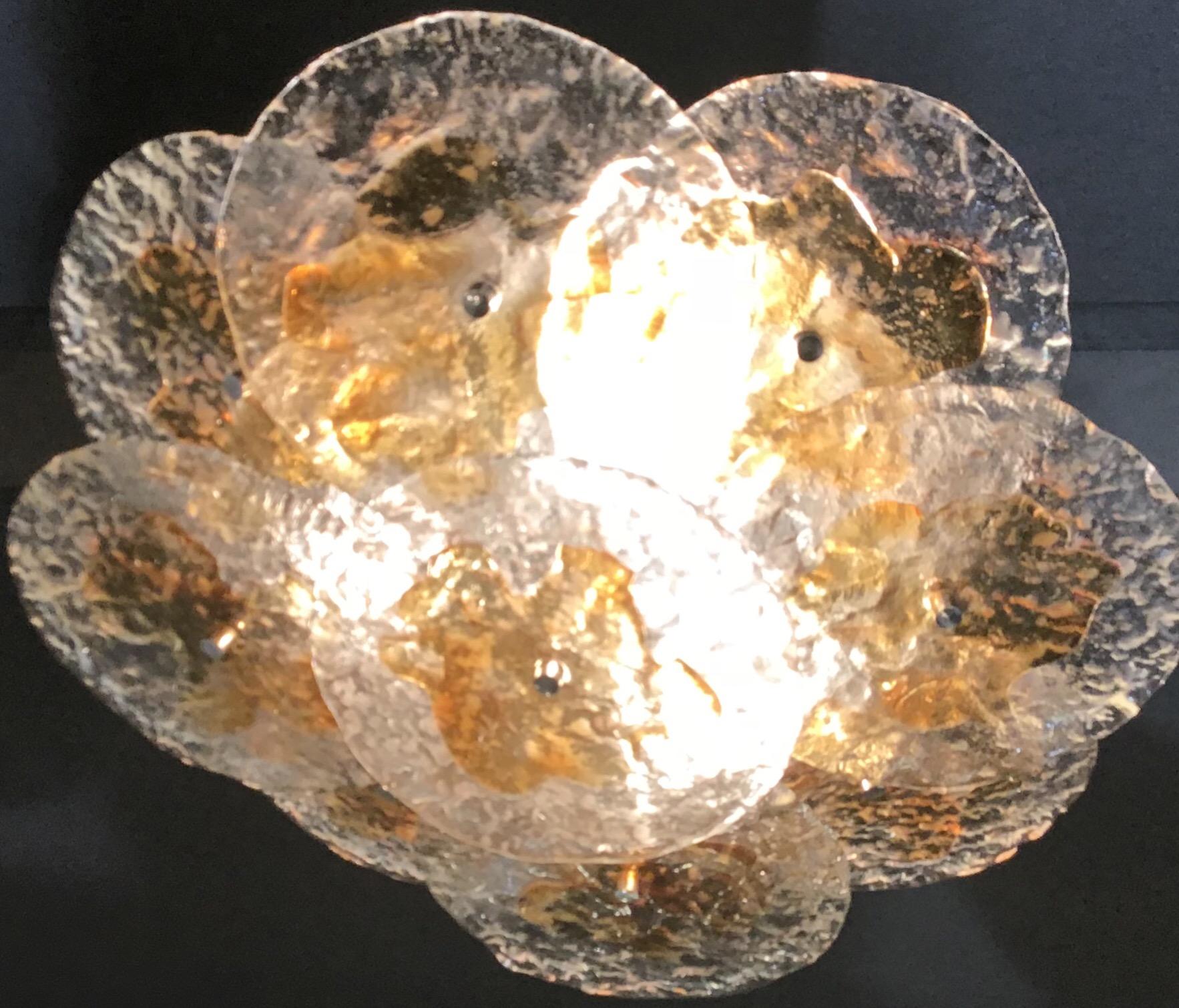 Mazzega Ceiling Lights Murano Glass  Iridescent Orang Brass, 1970 12