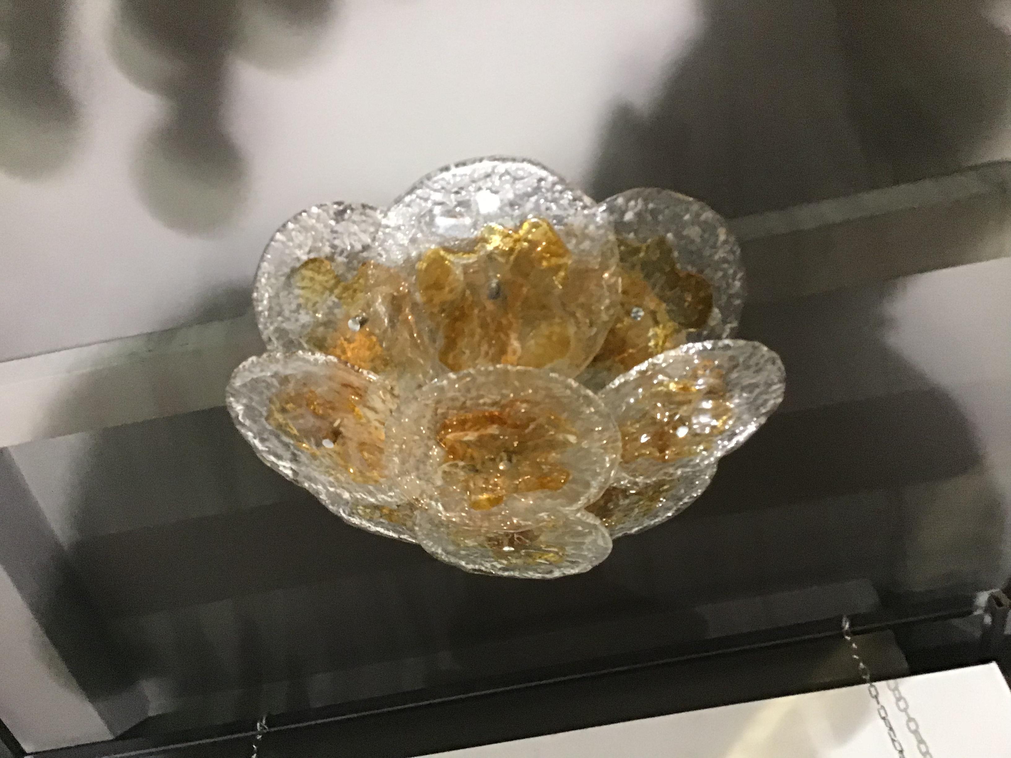 Mazzega Ceiling Lights Murano Glass  Iridescent Orang Brass, 1970 1