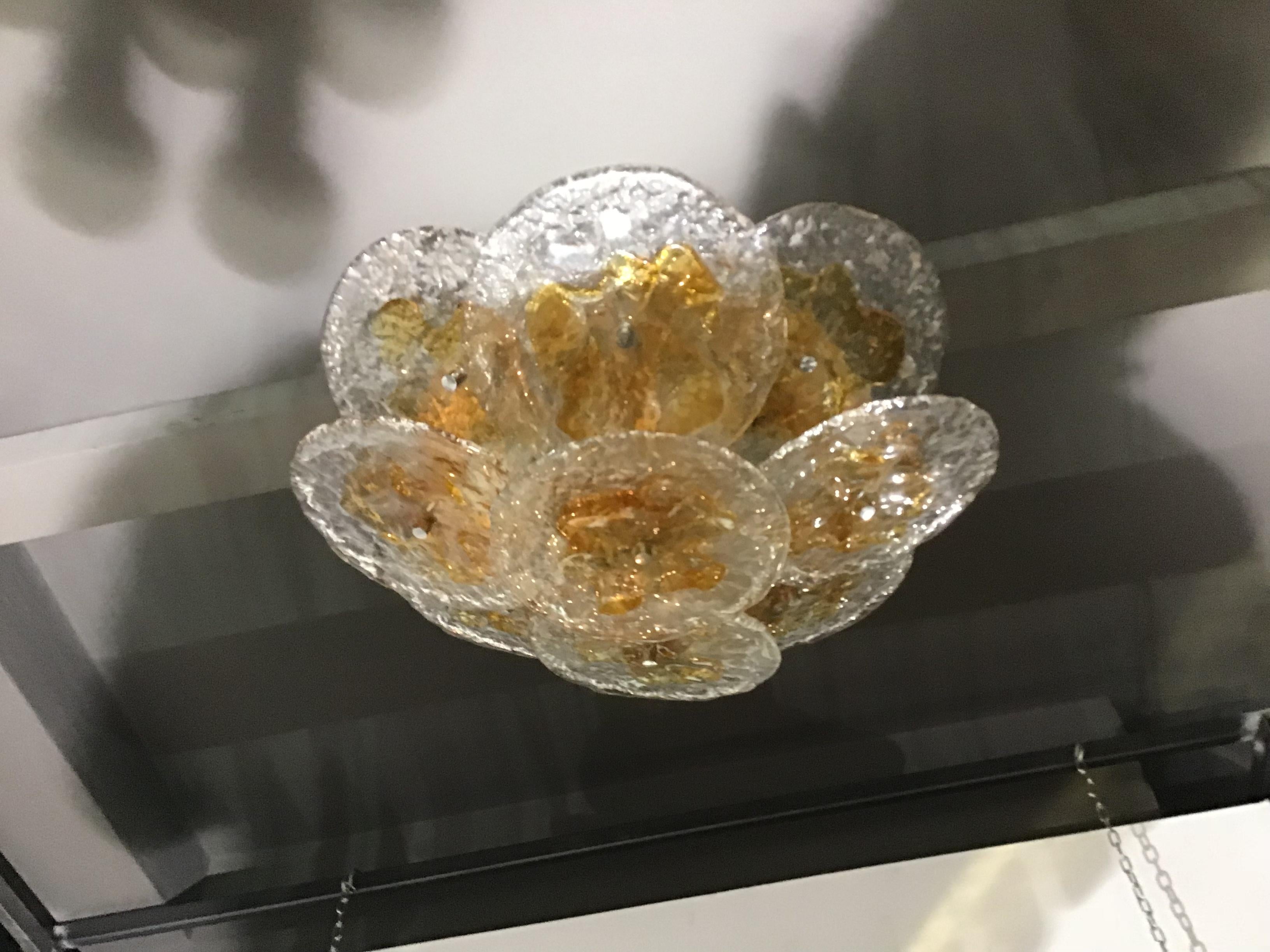 Mazzega Ceiling Lights Murano Glass  Iridescent Orang Brass, 1970 2