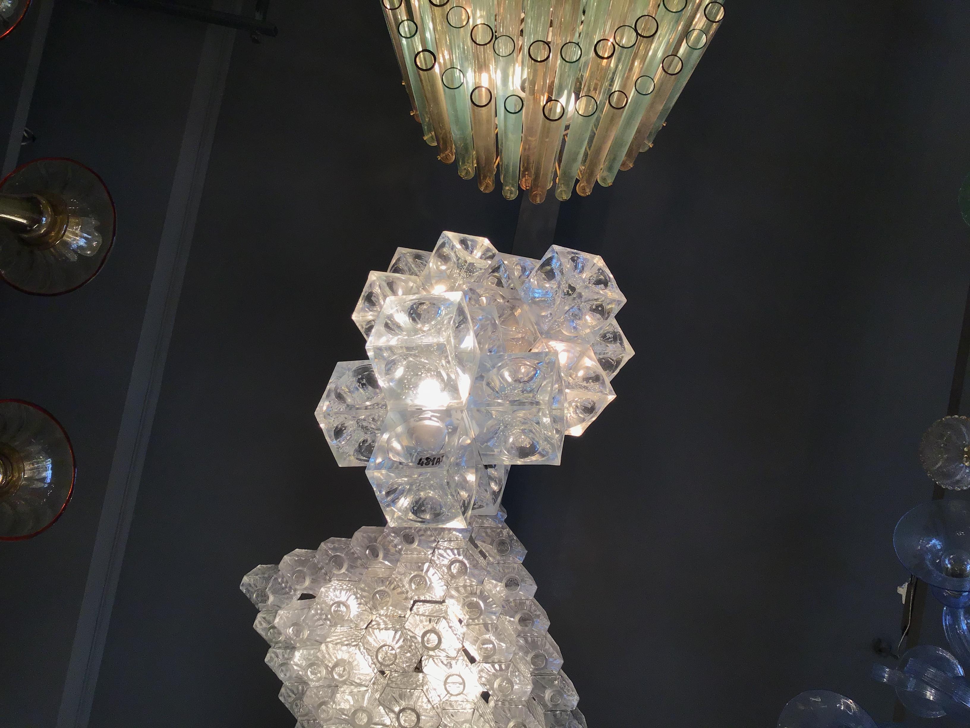 Mazzega Chandelier “Cube” Murano Glass 1965 Italy For Sale 7