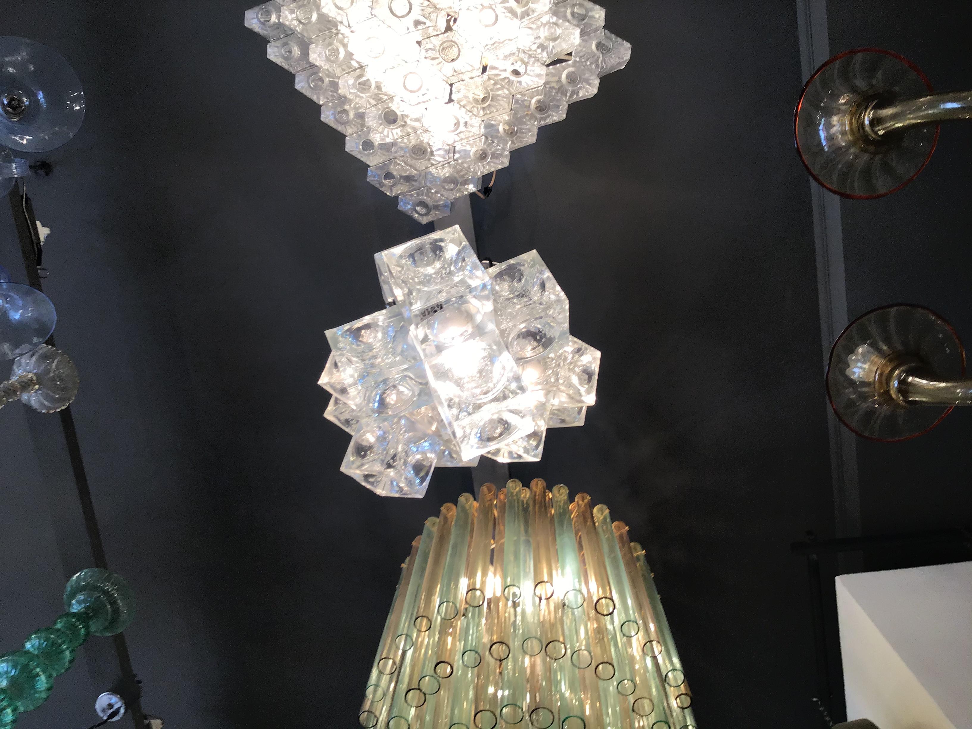 Mazzega Chandelier “Cube” Murano Glass 1965 Italy For Sale 9