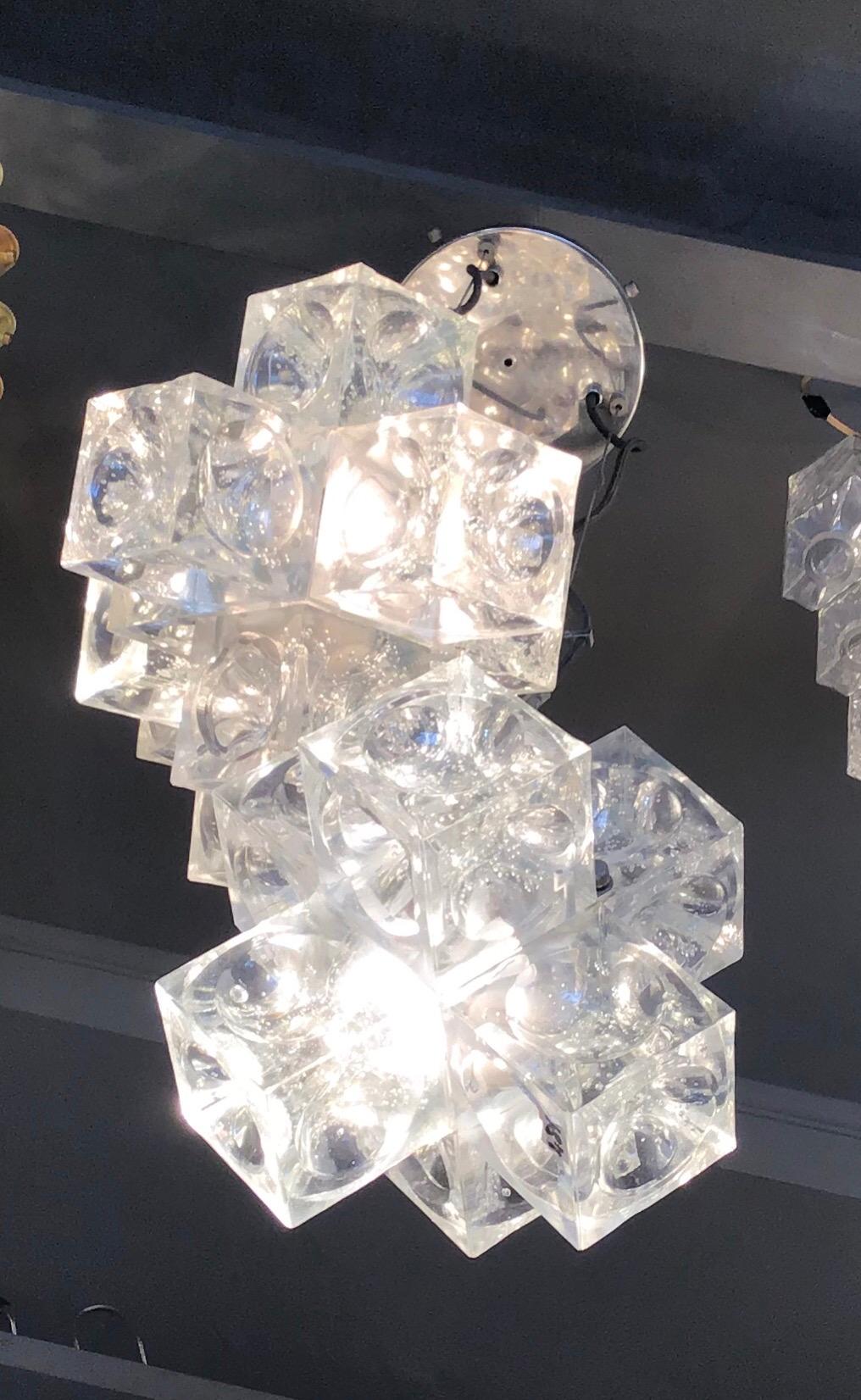 Mazzega chandelier “Cube” Murano glass 1965 Italy.