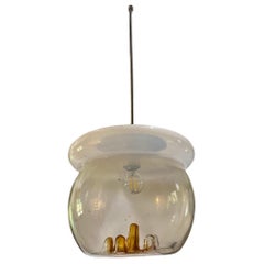 Mazzega Chandelier Glass Murano Bicolore with Chrome Structure, Italy, 1970
