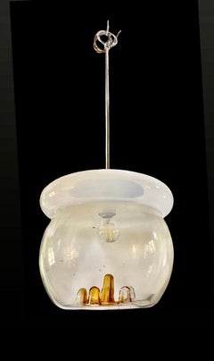 Mazzega Chandelier Glass Murano Bicolore with Chrome Structure, Italy, 1970