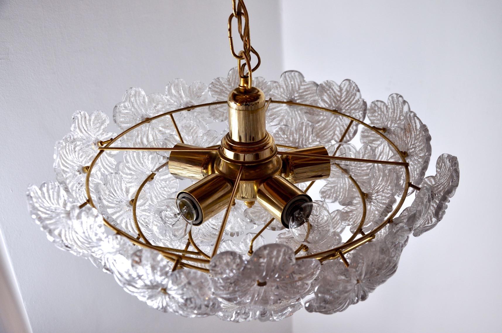 Mazzega Chandelier in Frosted Murano Glass, Italy, 1970 In Good Condition In BARCELONA, ES