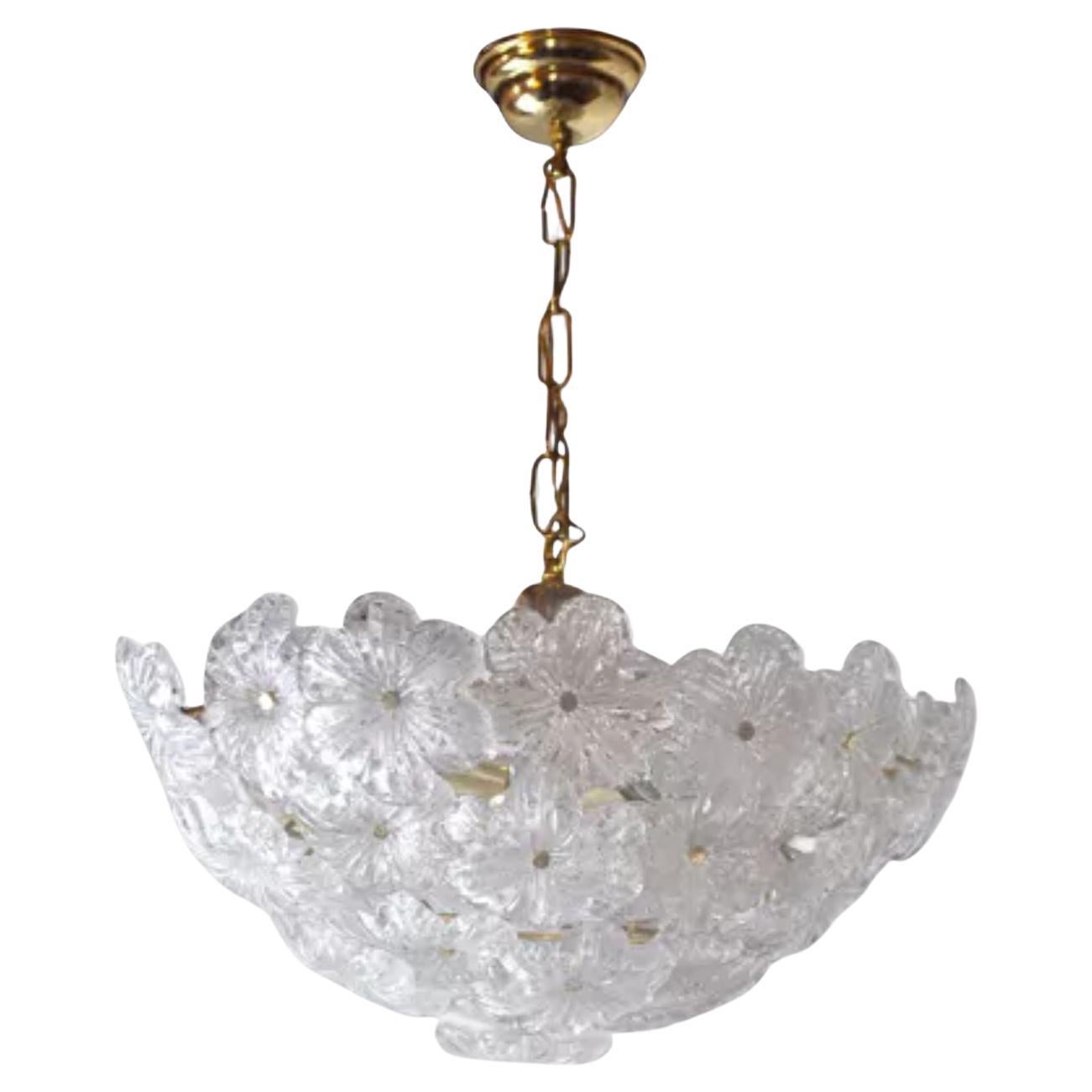 Mazzega Chandelier in Frosted Murano Glass, Italy, 1970