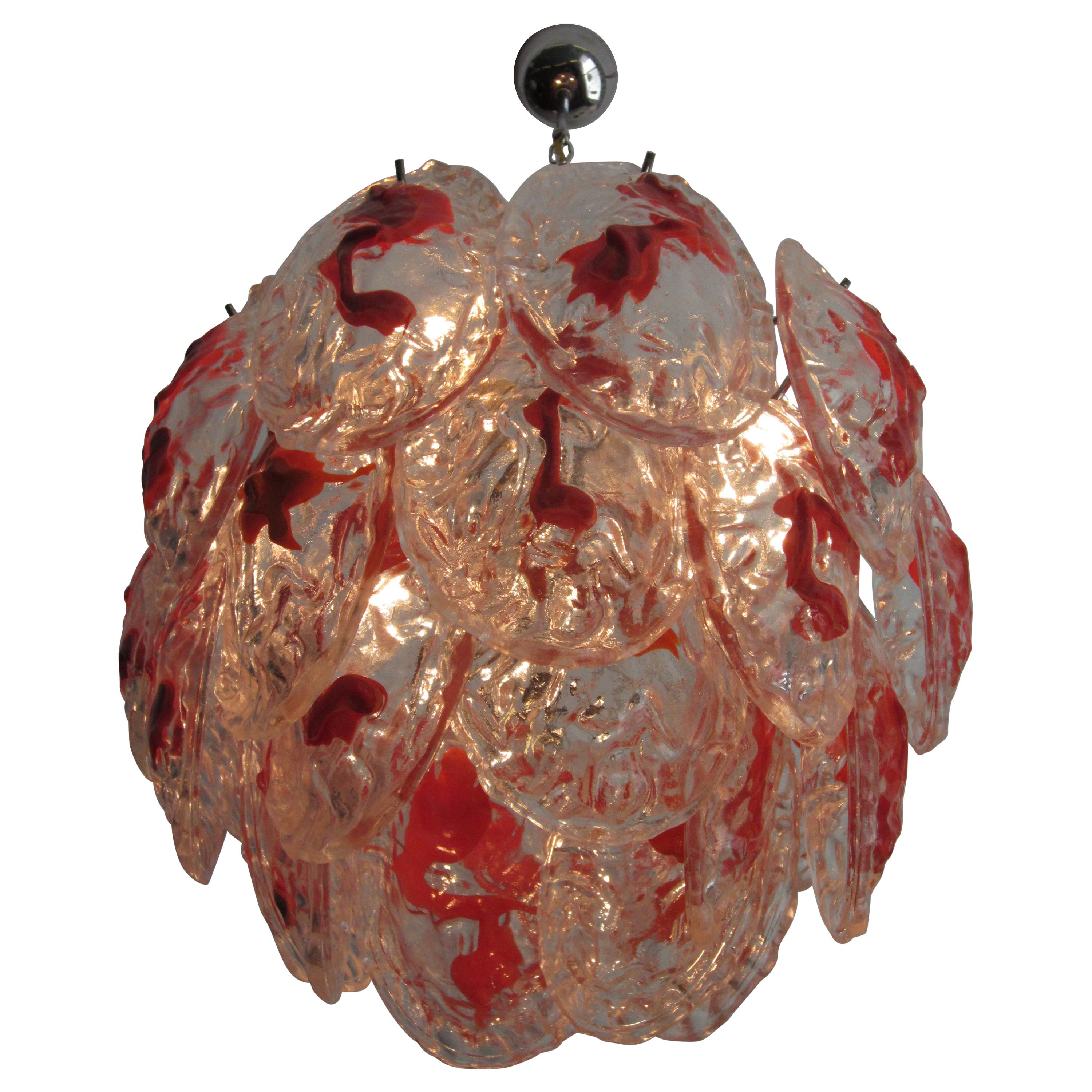 Mazzega Red Chandelier, Italy, 1970s For Sale