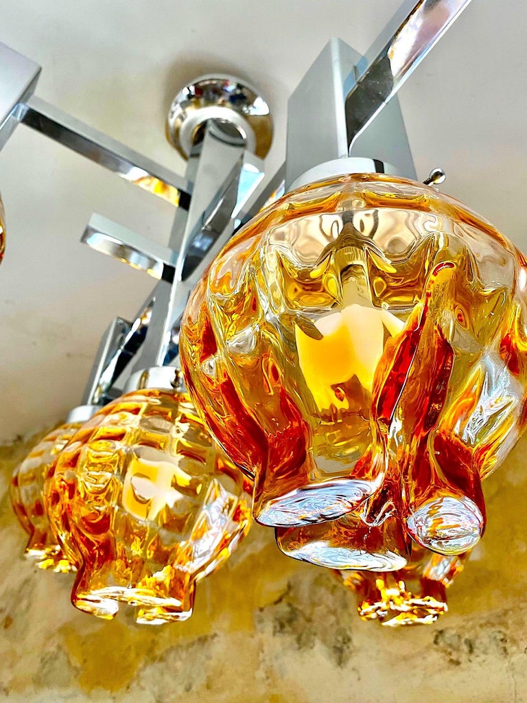 Mazzega Chandelier Large Glass Murano Bicolor, Italy, 1970 For Sale at