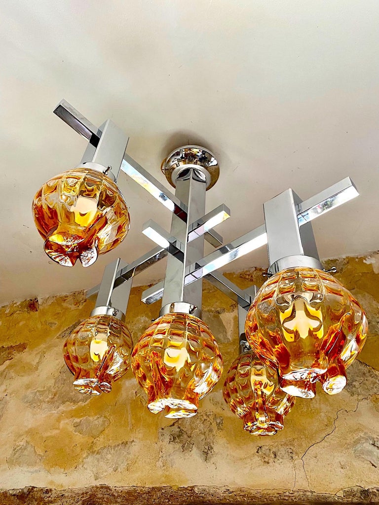 Mazzega Chandelier Large Glass Murano Bicolor, Italy, 1970 For Sale at