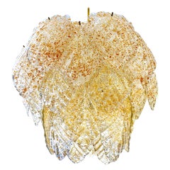 Mazzega Chandelier Murano Ice Frost Glass Bicolore Lamp , Italy 1970