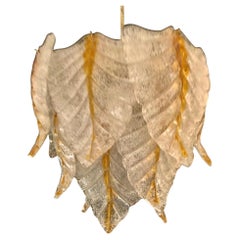 Mazzega chandelier murano ice frost glass bicolore lamp , Italy 1970