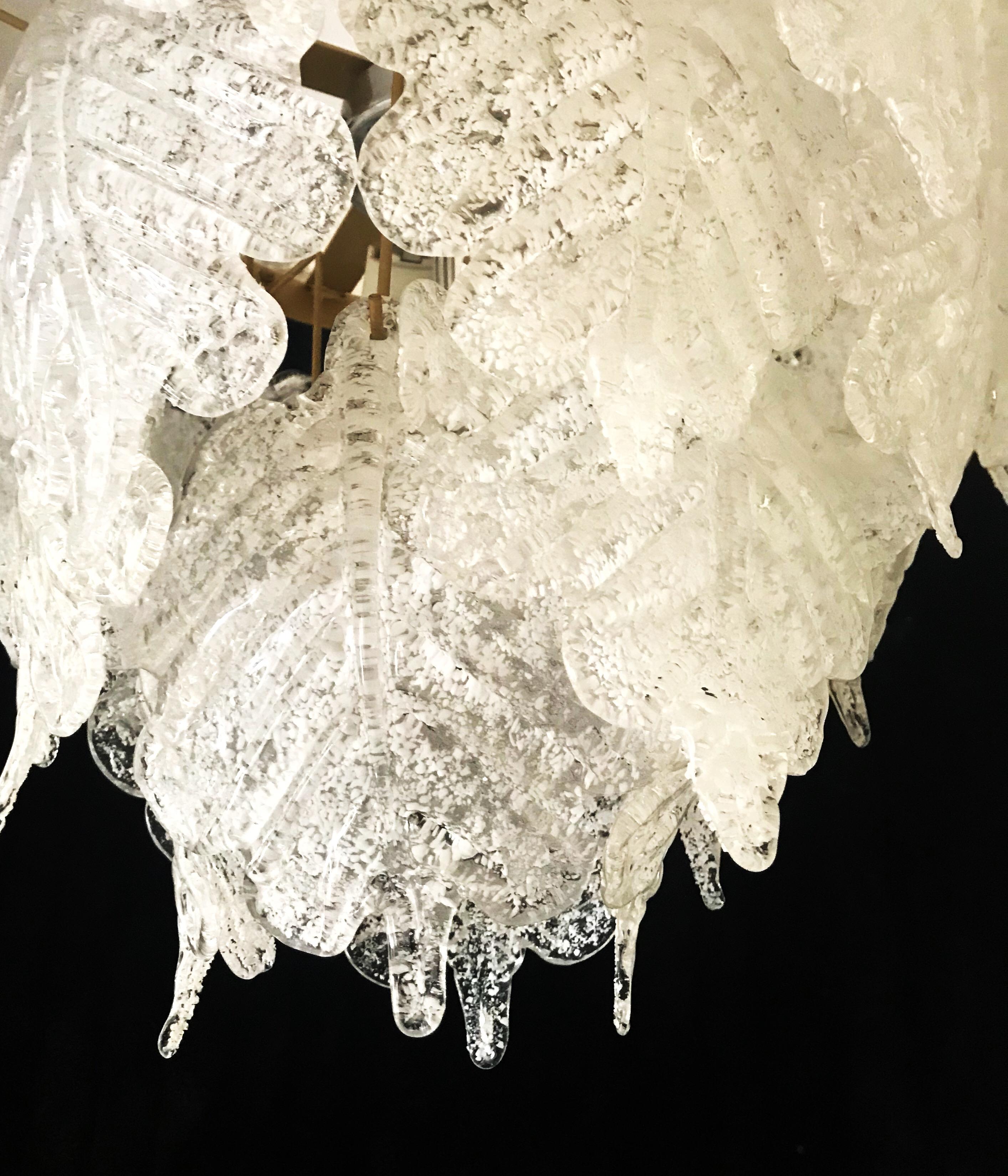 Mid-Century Modern Mazzega chandelier murano ice frost glass lamp , Italy 1970