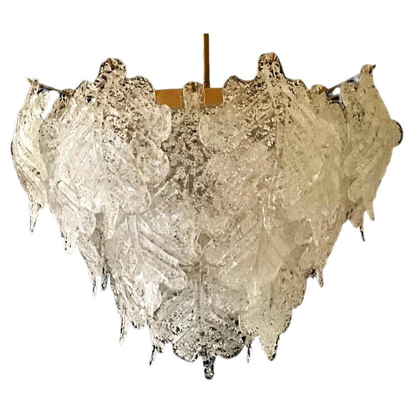 Mazzega chandelier murano ice frost glass lamp , Italy 1970 For Sale