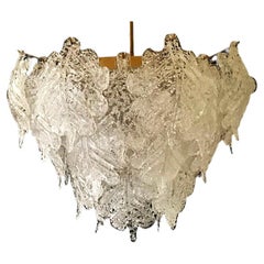 Vintage Mazzega chandelier murano ice frost glass lamp , Italy 1970