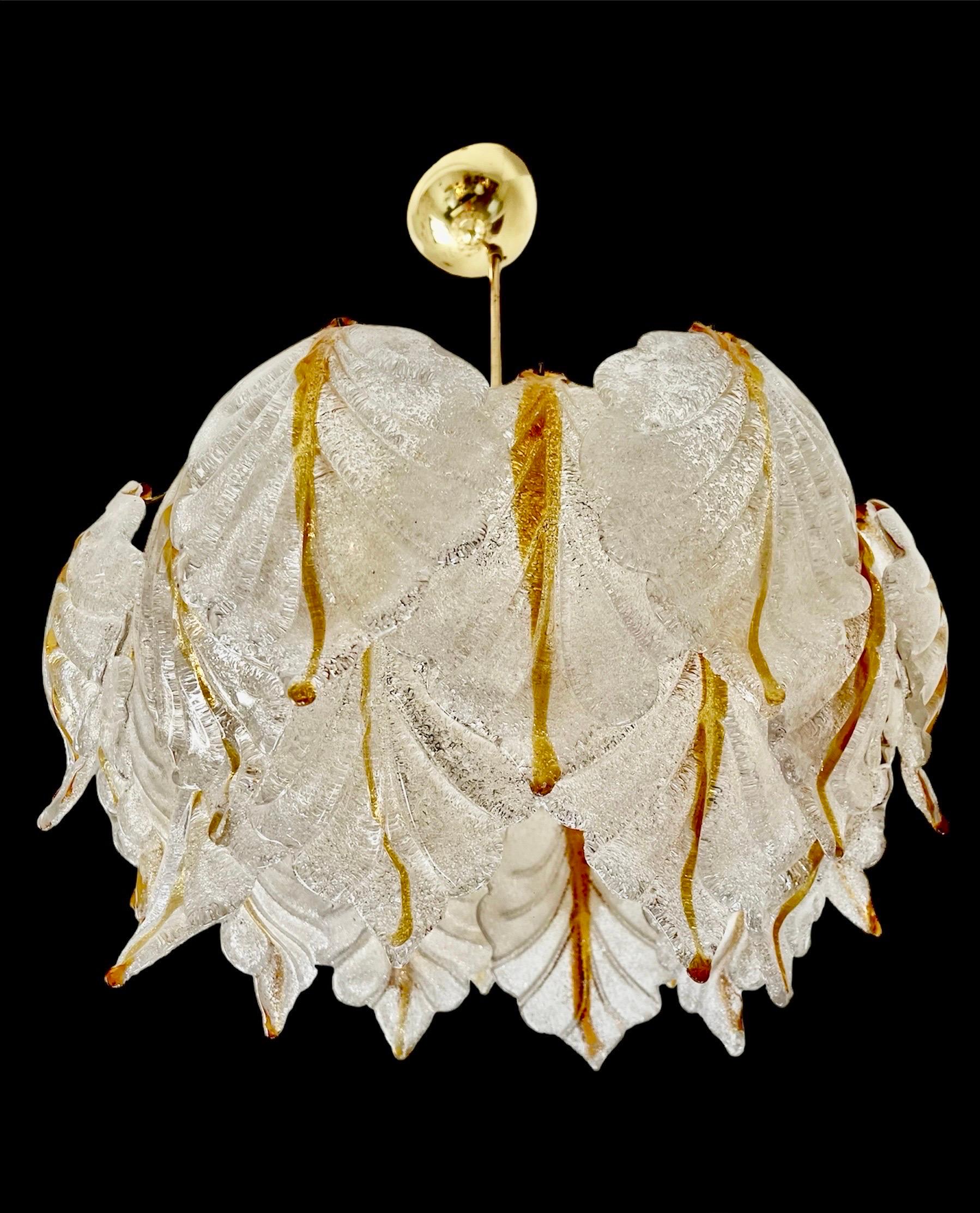 Italian Mazzega chandelier murano ice frost glass
bicolore lamp, Italy 1970 For Sale