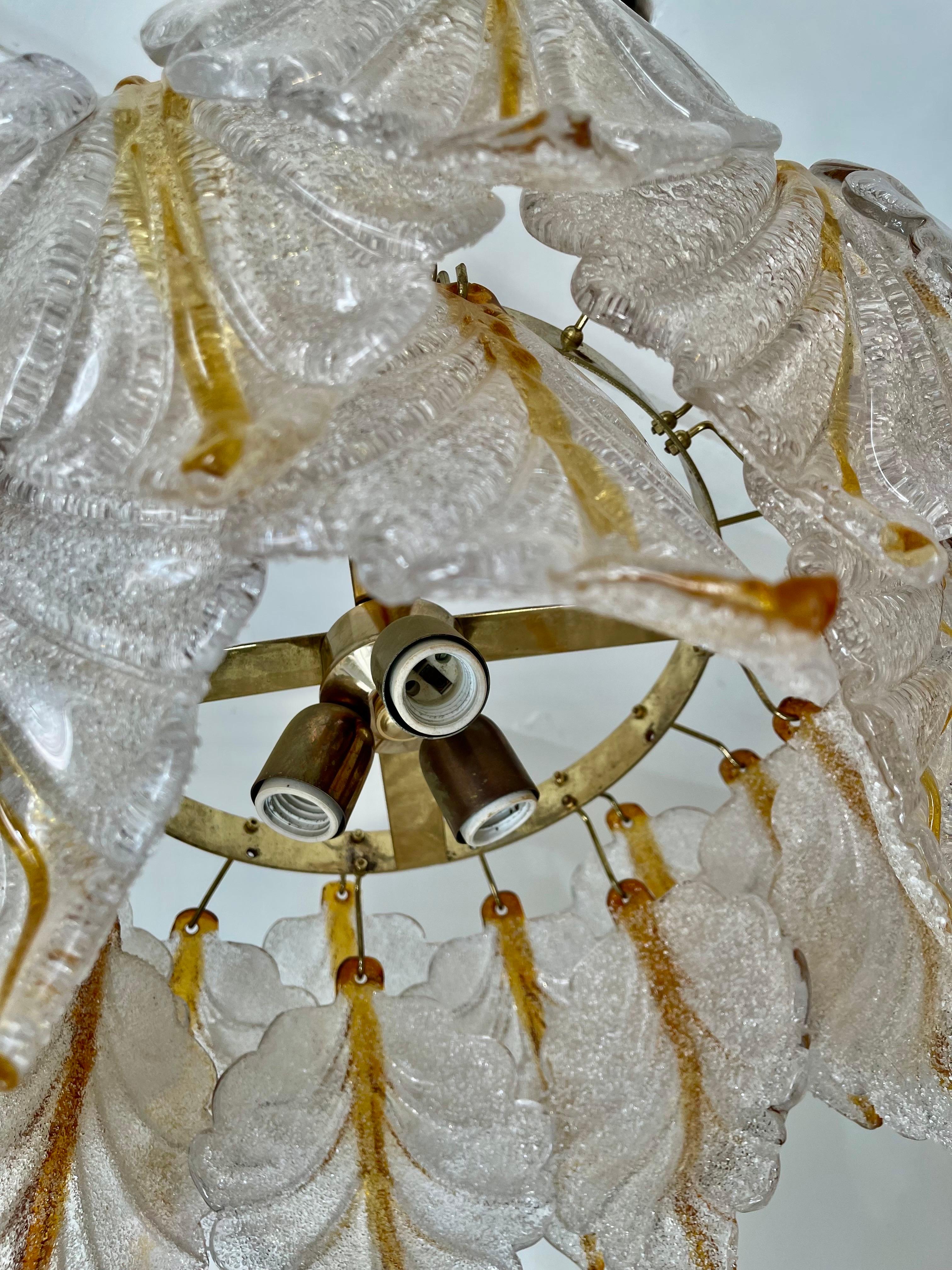 Murano Glass Mazzega chandelier murano ice frost glass
bicolore lamp, Italy 1970 For Sale