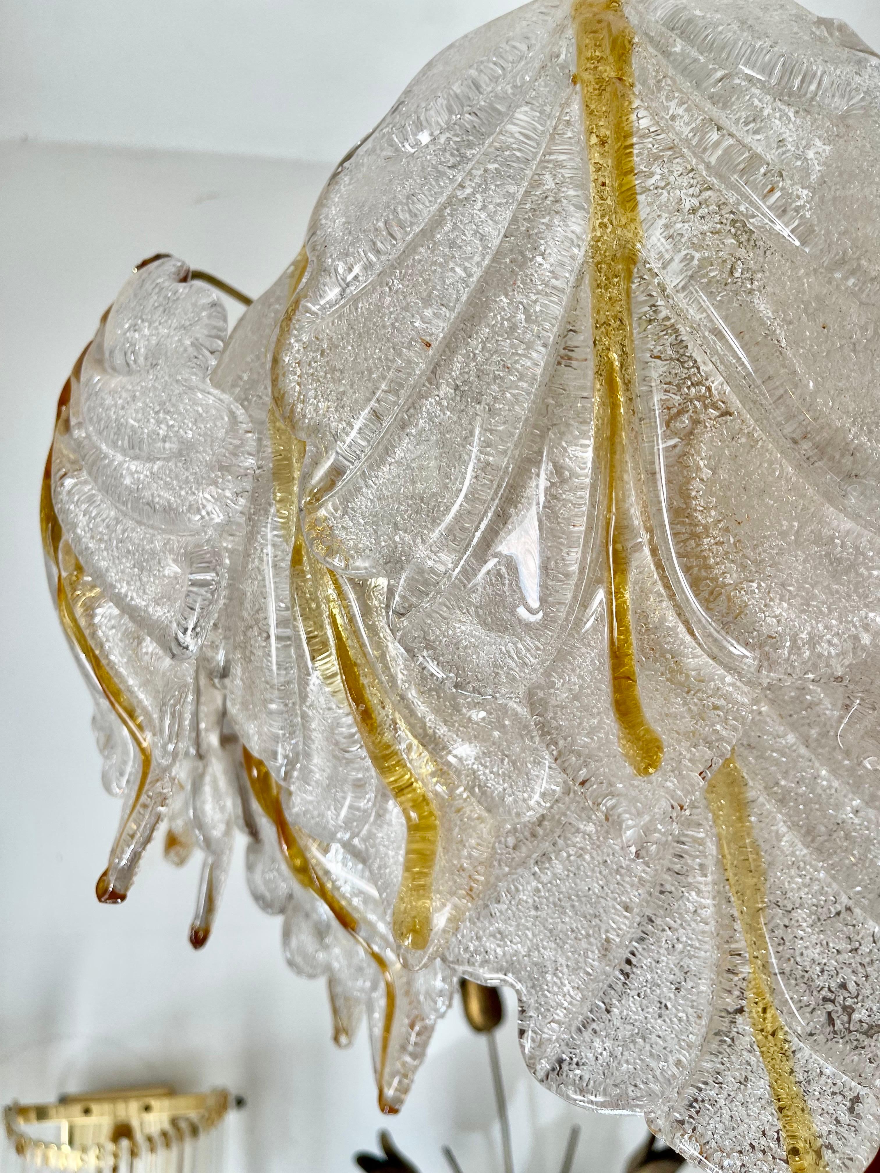 Mazzega chandelier murano ice frost glass
bicolore lamp, Italy 1970 For Sale 1