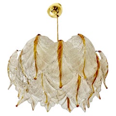 Mazzega chandelier murano ice frost glass
bicolore lamp, Italy 1970