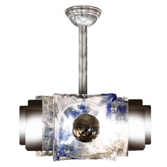 Mazzega Chandelier with Curved Blue Glass Panels, 1960s