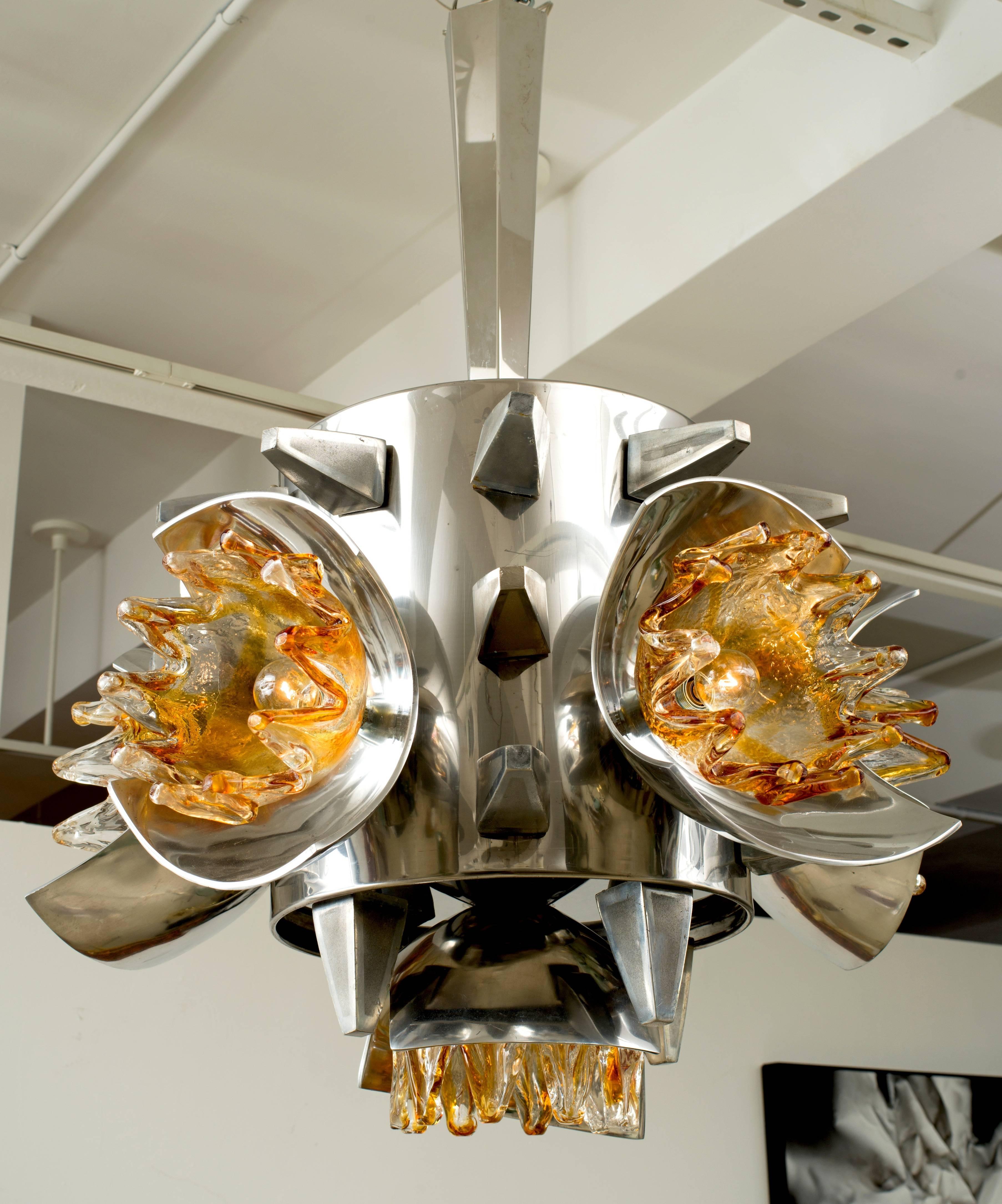 Mazzega Chandelier with Metal and Spikes For Sale 1
