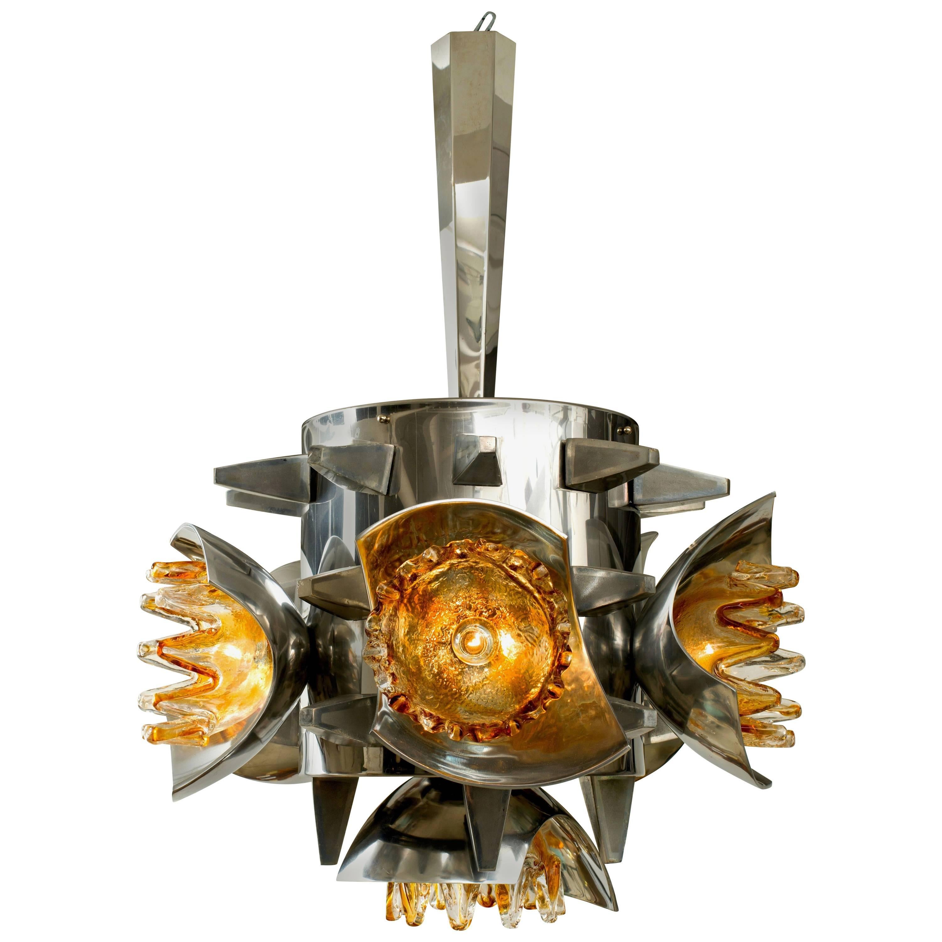 Mazzega Chandelier with Metal and Spikes 