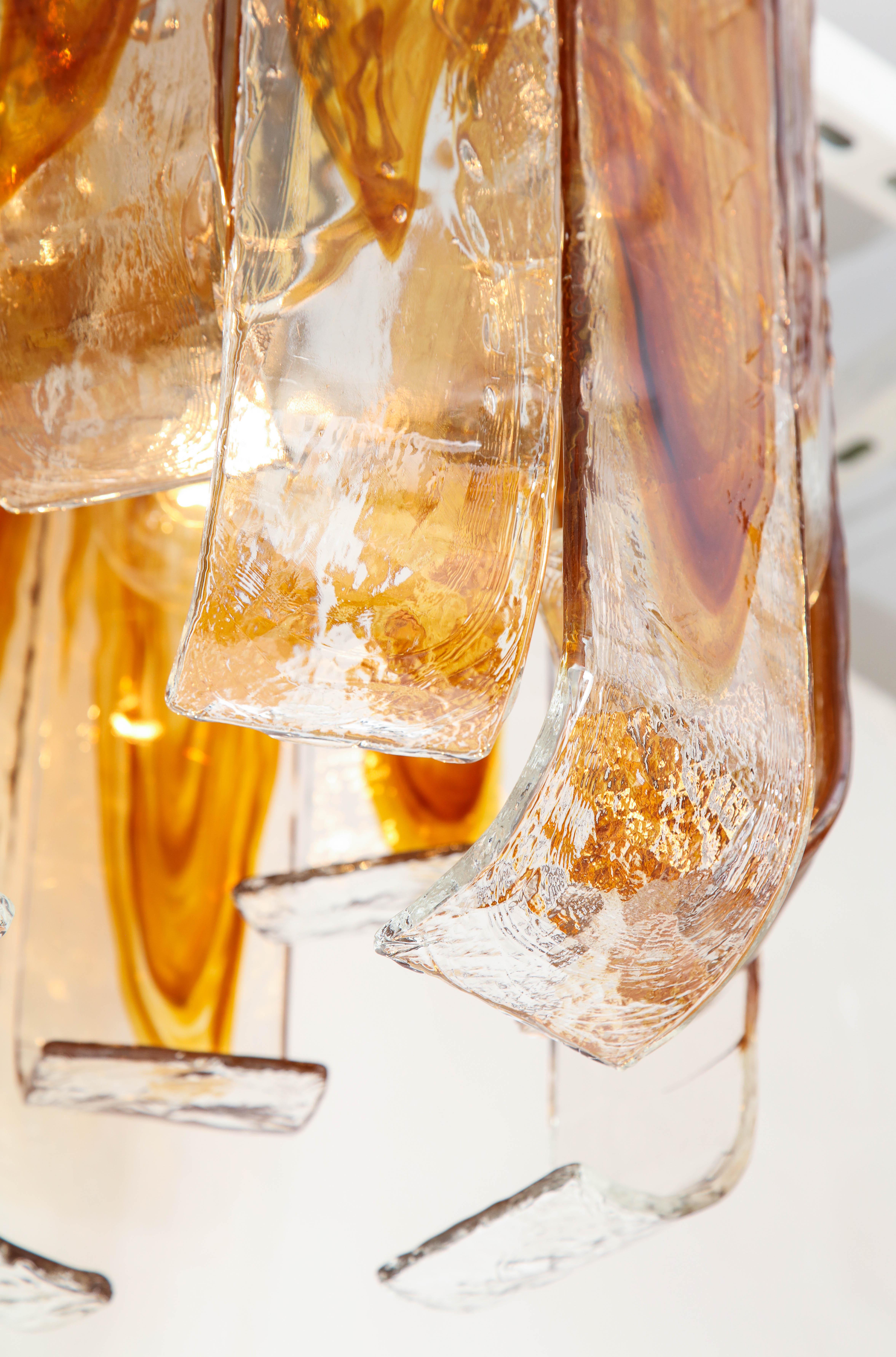 Murano Glass Mazzega Clear, Amber Flush Mount For Sale