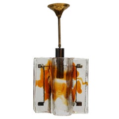 Mazzega Clear and Amber Curved Glass Tile Chandelier on Chrome Frame