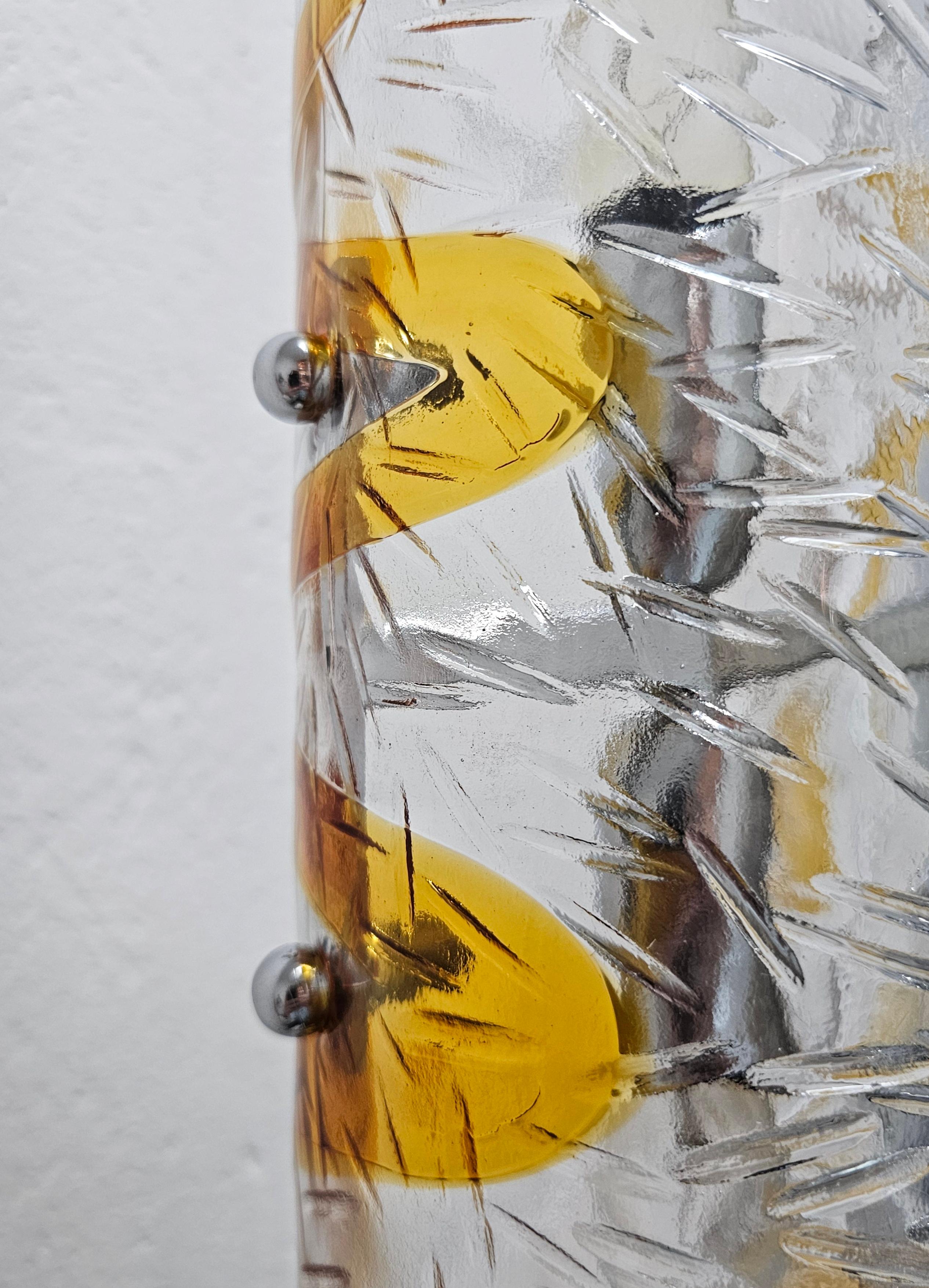 Lampadaire Mazzega de Toni Zuccheri en verre de Murano ambré et transparent, Italie, années 1970 en vente 4