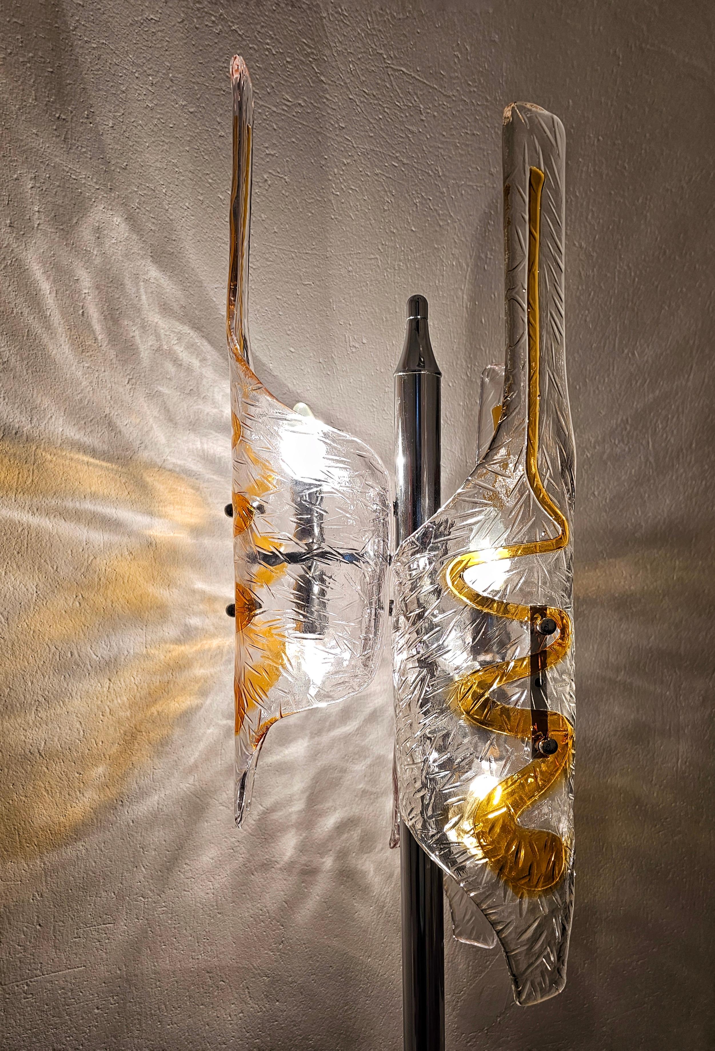 Lampadaire Mazzega de Toni Zuccheri en verre de Murano ambré et transparent, Italie, années 1970 en vente 6