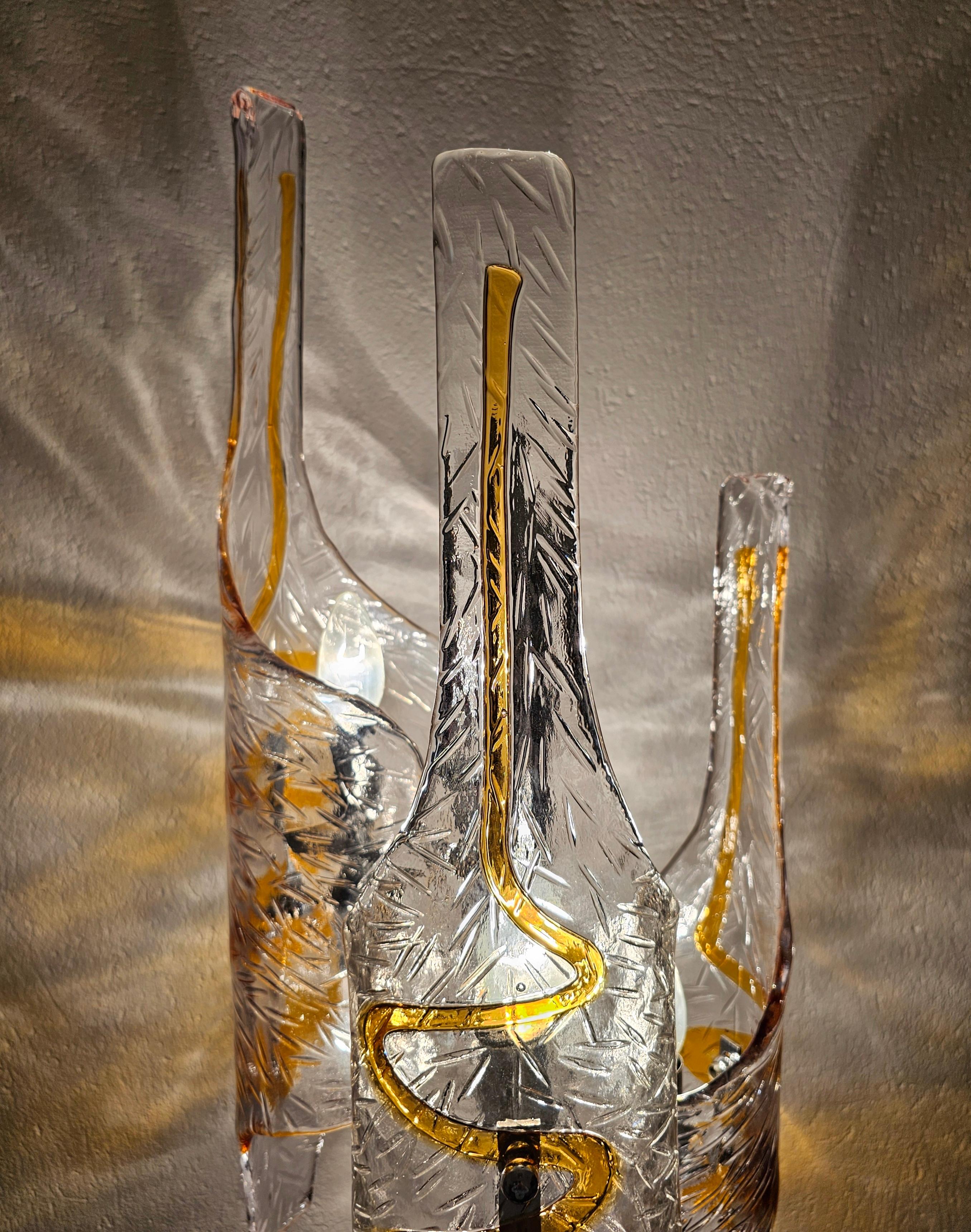 Lampadaire Mazzega de Toni Zuccheri en verre de Murano ambré et transparent, Italie, années 1970 en vente 7