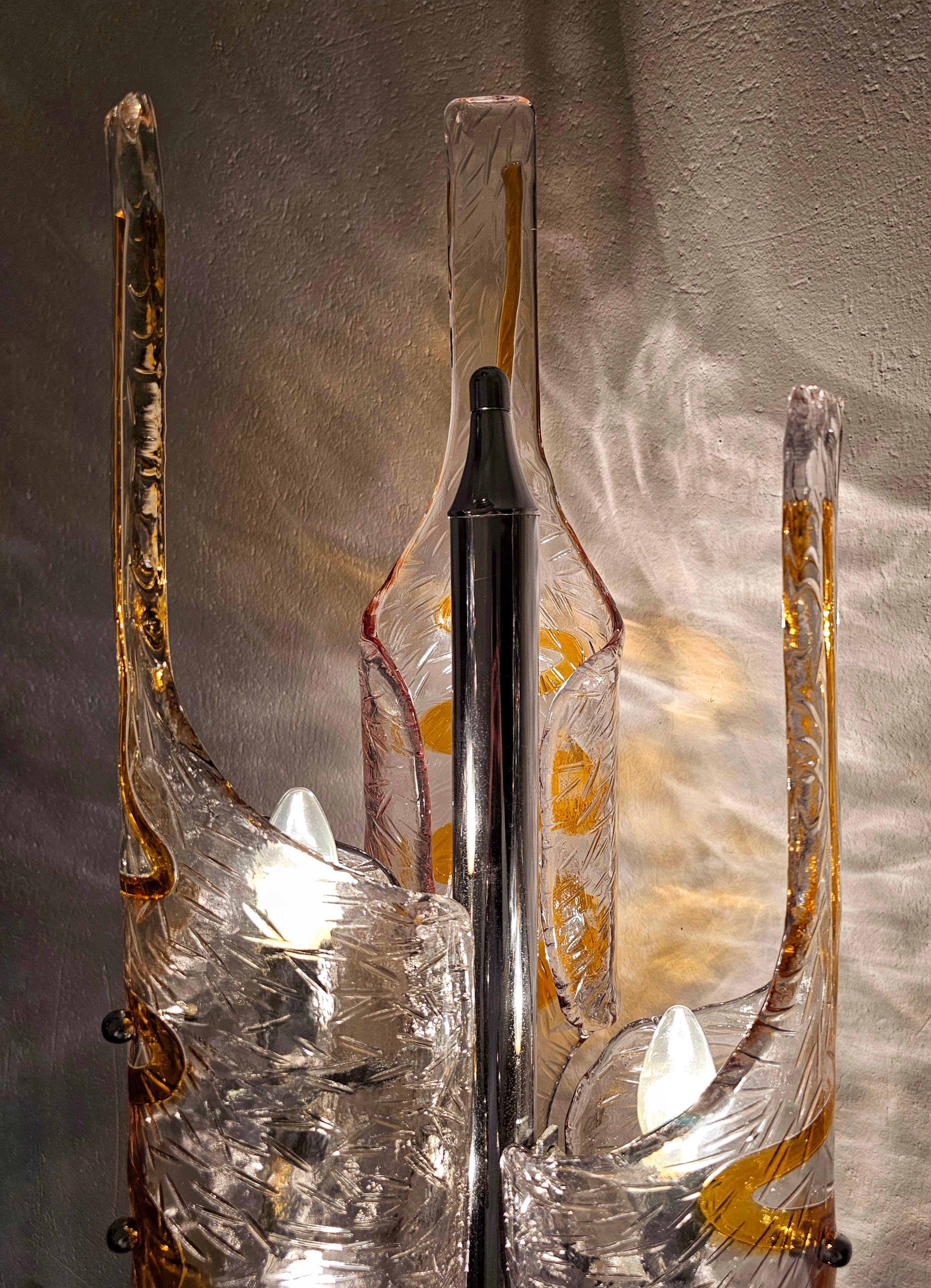 Lampadaire Mazzega de Toni Zuccheri en verre de Murano ambré et transparent, Italie, années 1970 en vente 9