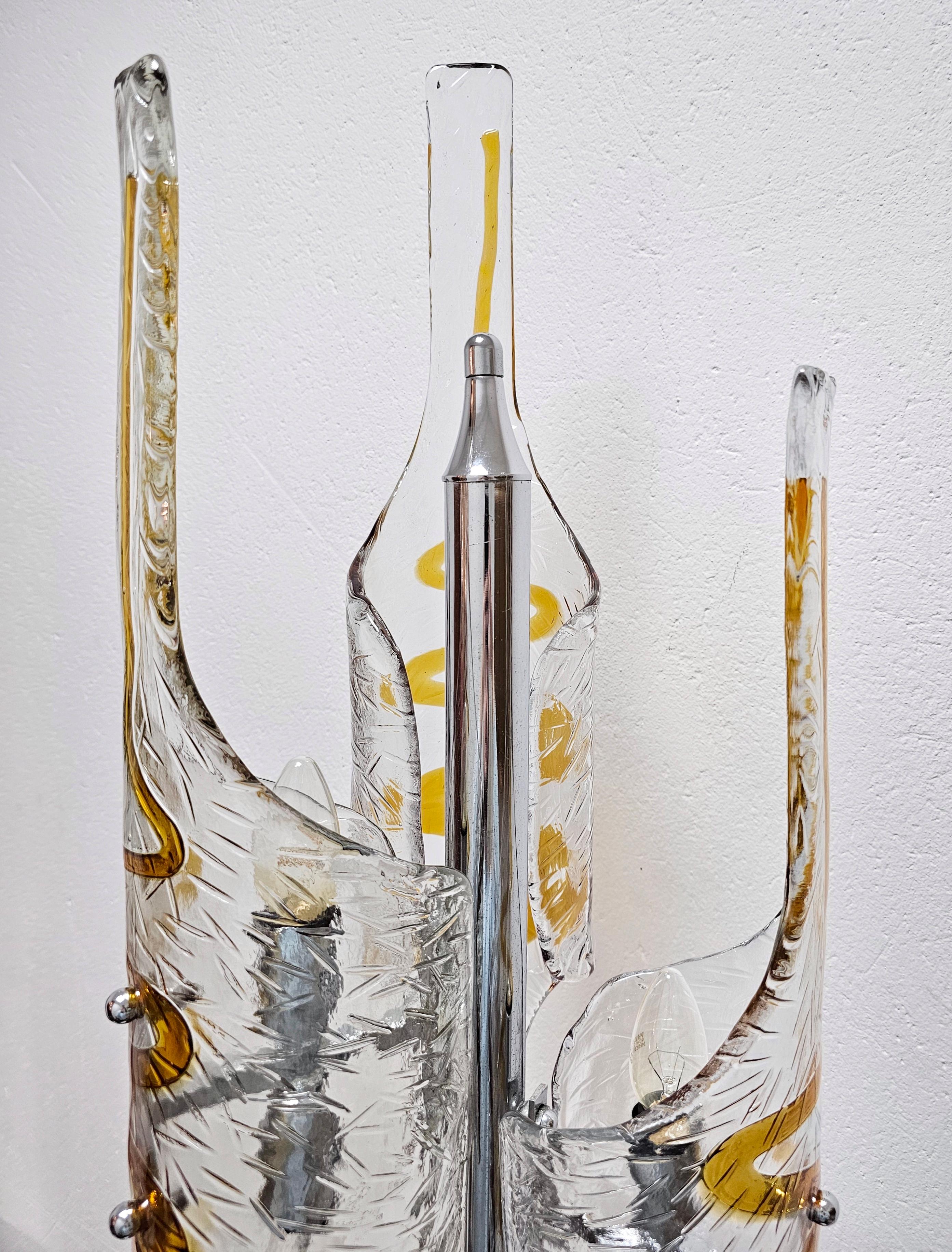 Mazzega Floor Lamp by Toni Zuccheri in Amber and Clear Murano glass, Italy 1970s For Sale 10