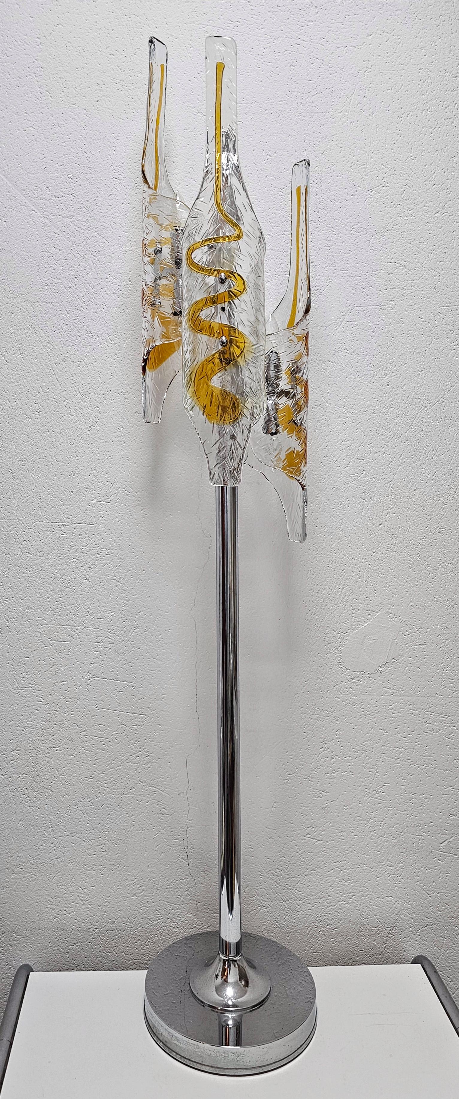 Italian Mazzega Floor Lamp by Toni Zuccheri in Amber and Clear Murano glass, Italy 1970s For Sale