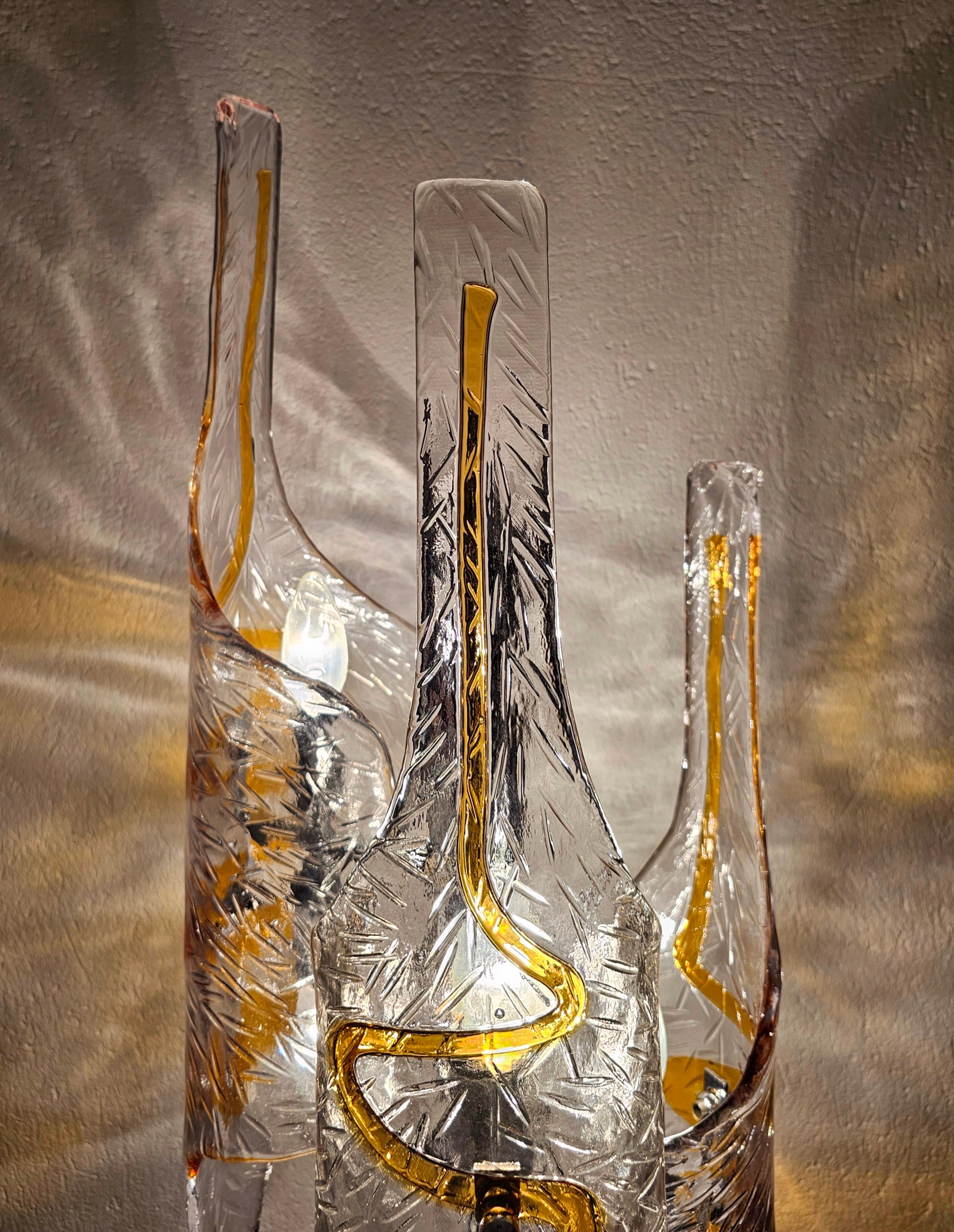 Mazzega Stehleuchte von Toni Zuccheri aus bernsteinfarbenem und klarem Murano-Glas, Italien 1970er (Stahl) im Angebot